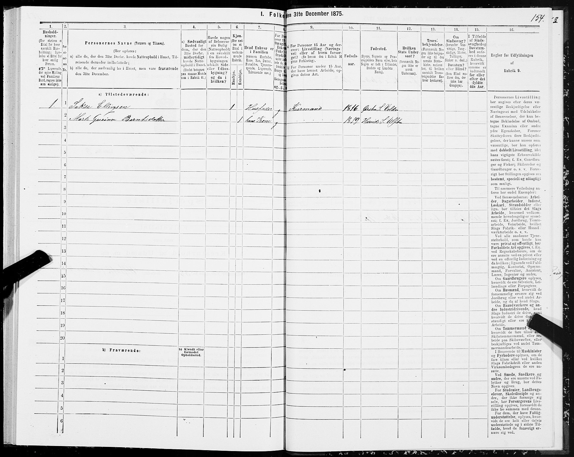 SAT, 1875 census for 1516P Ulstein, 1875, p. 3154