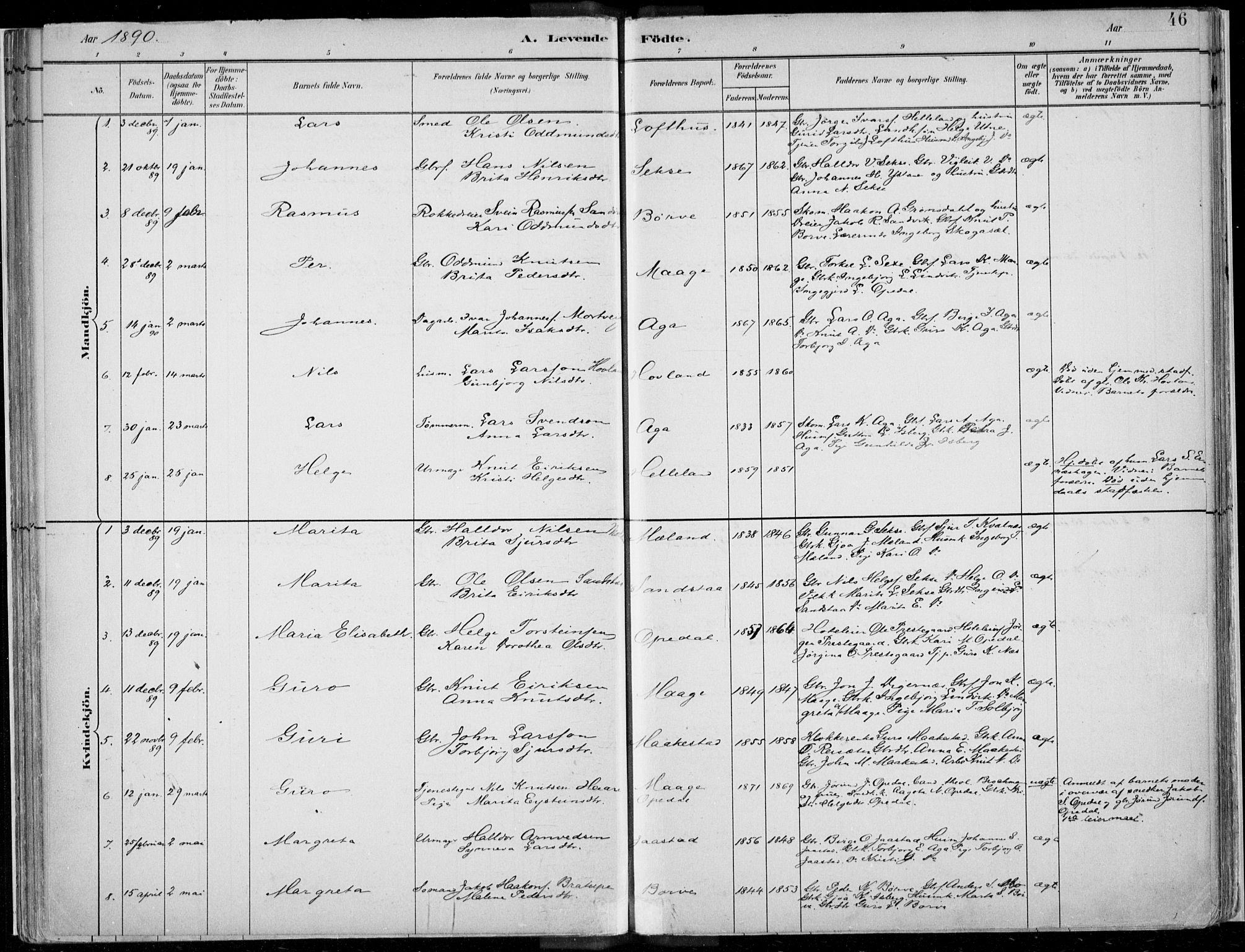 Ullensvang sokneprestembete, SAB/A-78701/H/Haa: Parish register (official) no. B  1, 1882-1918, p. 46