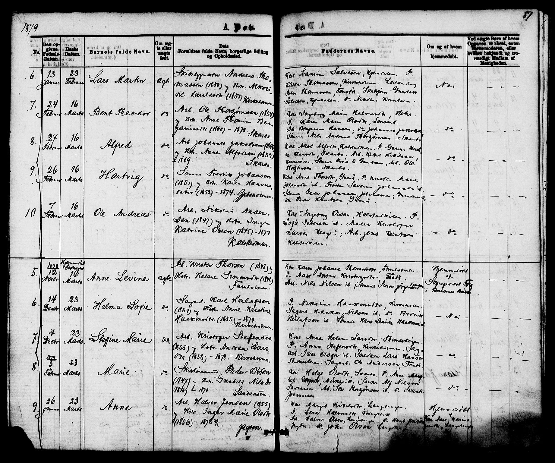 Skåtøy kirkebøker, AV/SAKO-A-304/F/Fa/L0001: Parish register (official) no. I 1, 1874-1883, p. 87
