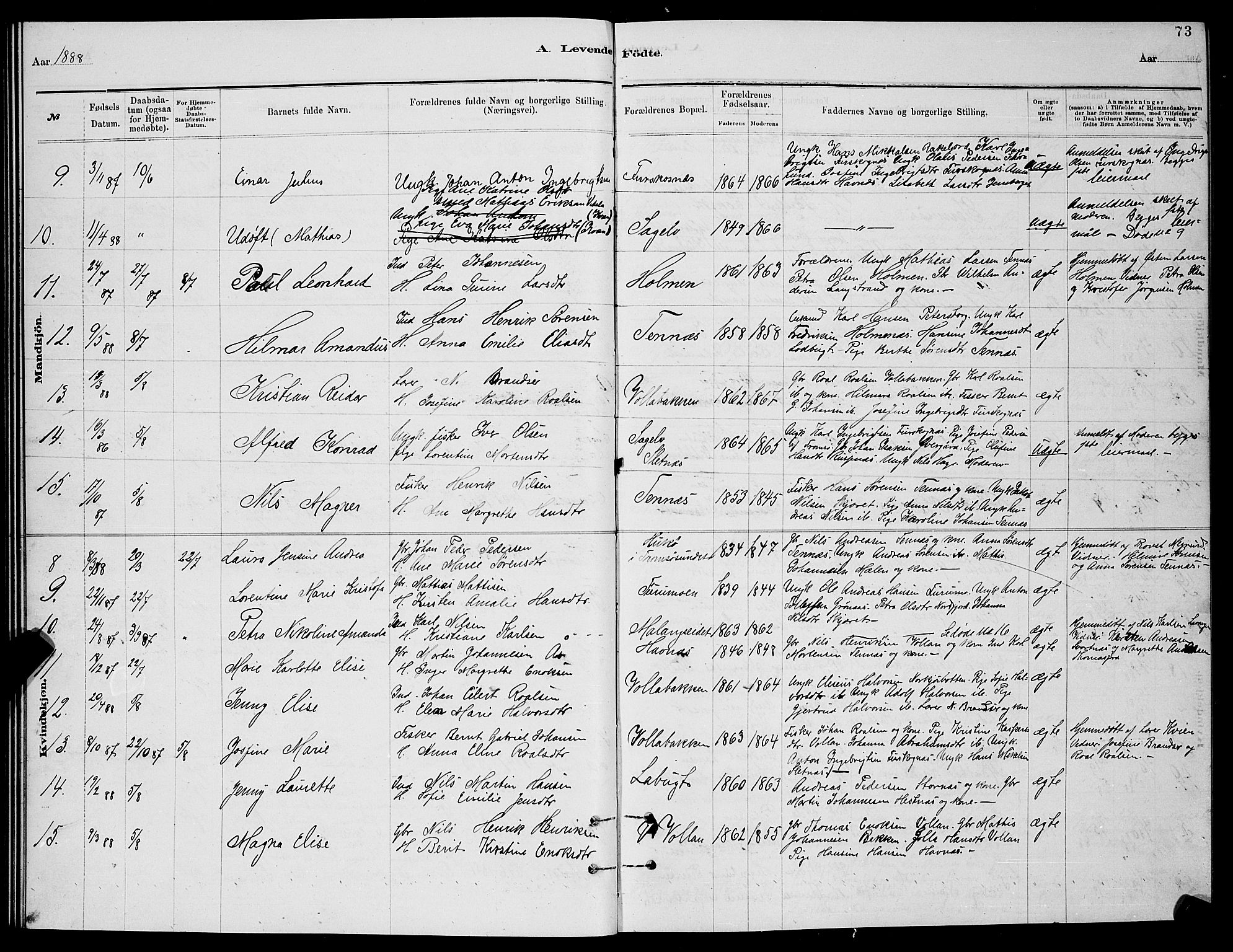 Balsfjord sokneprestembete, SATØ/S-1303/G/Ga/L0007klokker: Parish register (copy) no. 7, 1878-1889, p. 73