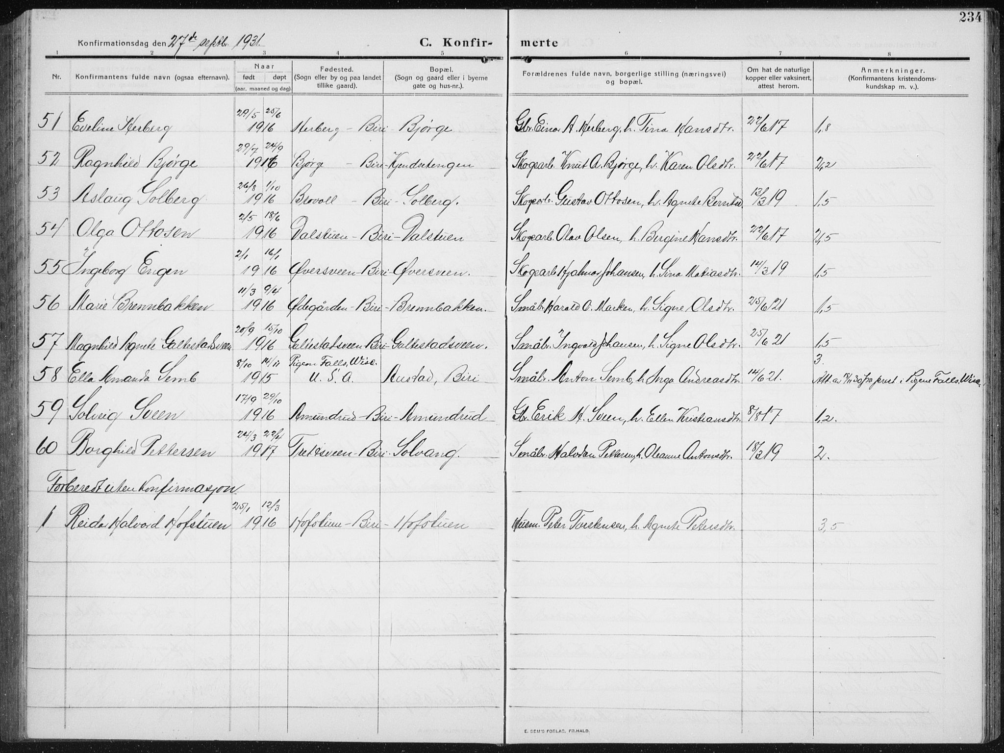 Biri prestekontor, SAH/PREST-096/H/Ha/Hab/L0006: Parish register (copy) no. 6, 1909-1938, p. 234