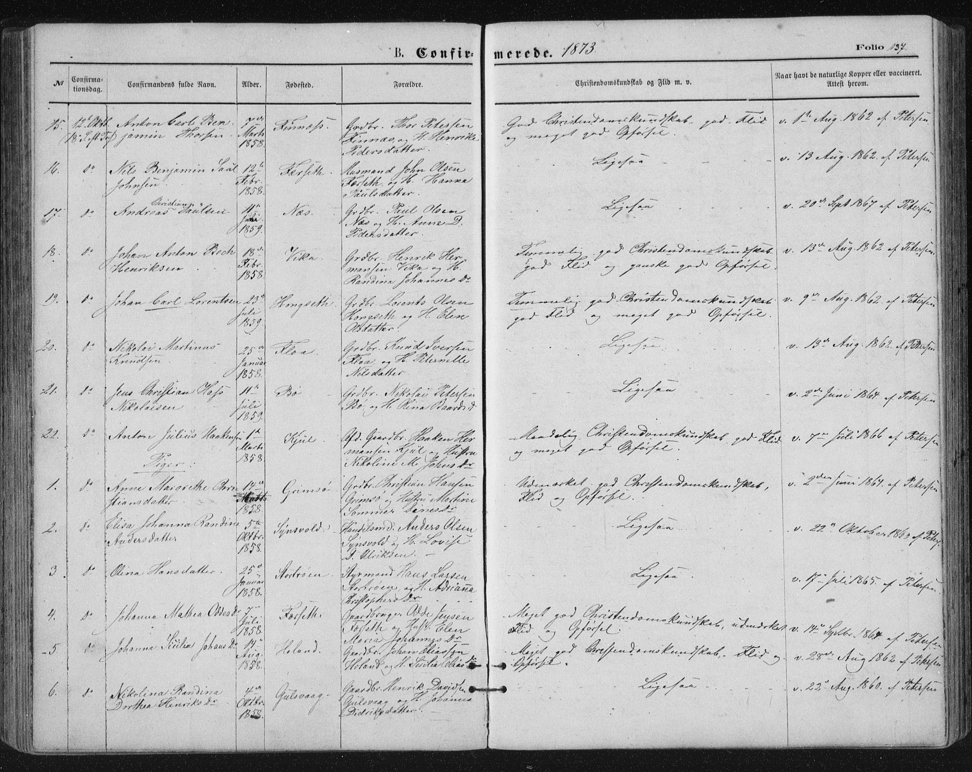 Ministerialprotokoller, klokkerbøker og fødselsregistre - Nordland, AV/SAT-A-1459/816/L0241: Parish register (official) no. 816A07, 1870-1885, p. 137