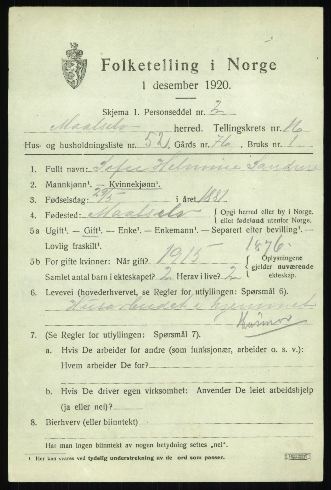 SATØ, 1920 census for Målselv, 1920, p. 8619