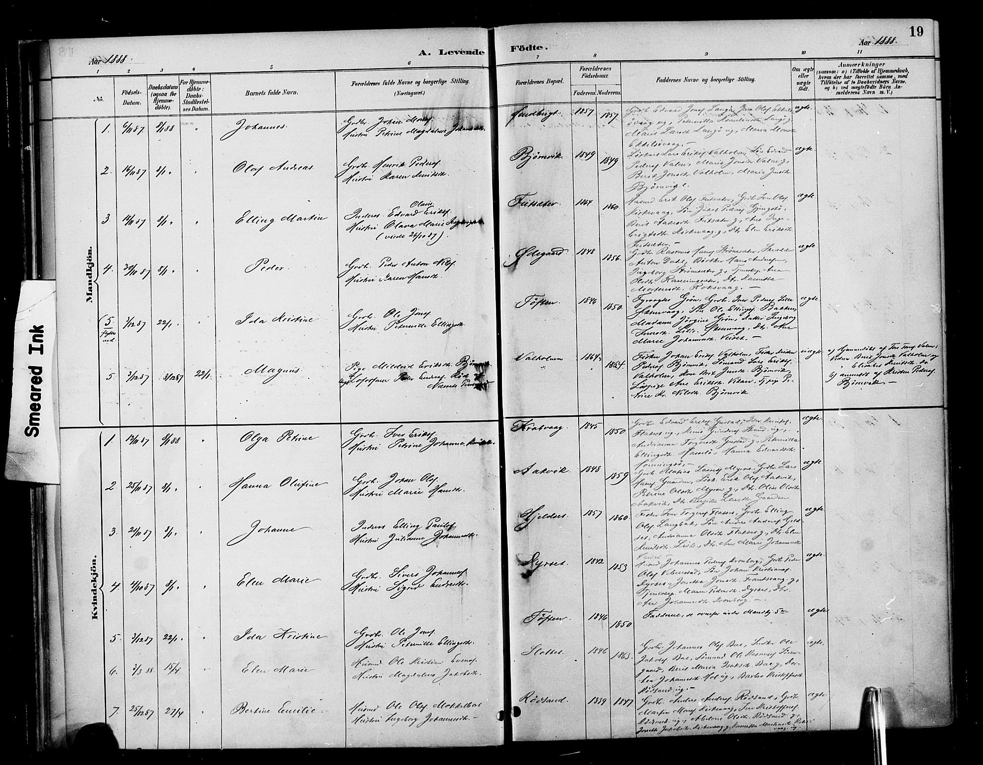 Ministerialprotokoller, klokkerbøker og fødselsregistre - Møre og Romsdal, SAT/A-1454/569/L0819: Parish register (official) no. 569A05, 1885-1899, p. 19