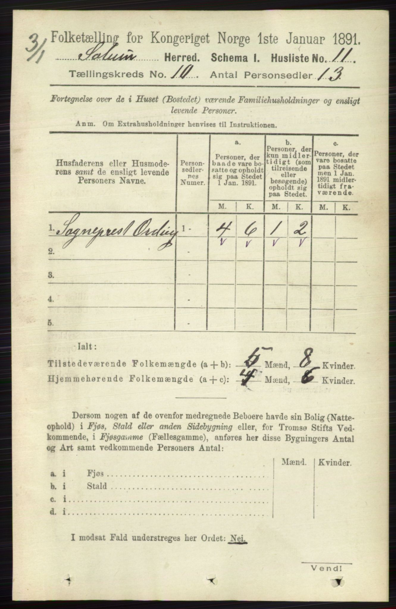 RA, 1891 census for 0818 Solum, 1891, p. 4601