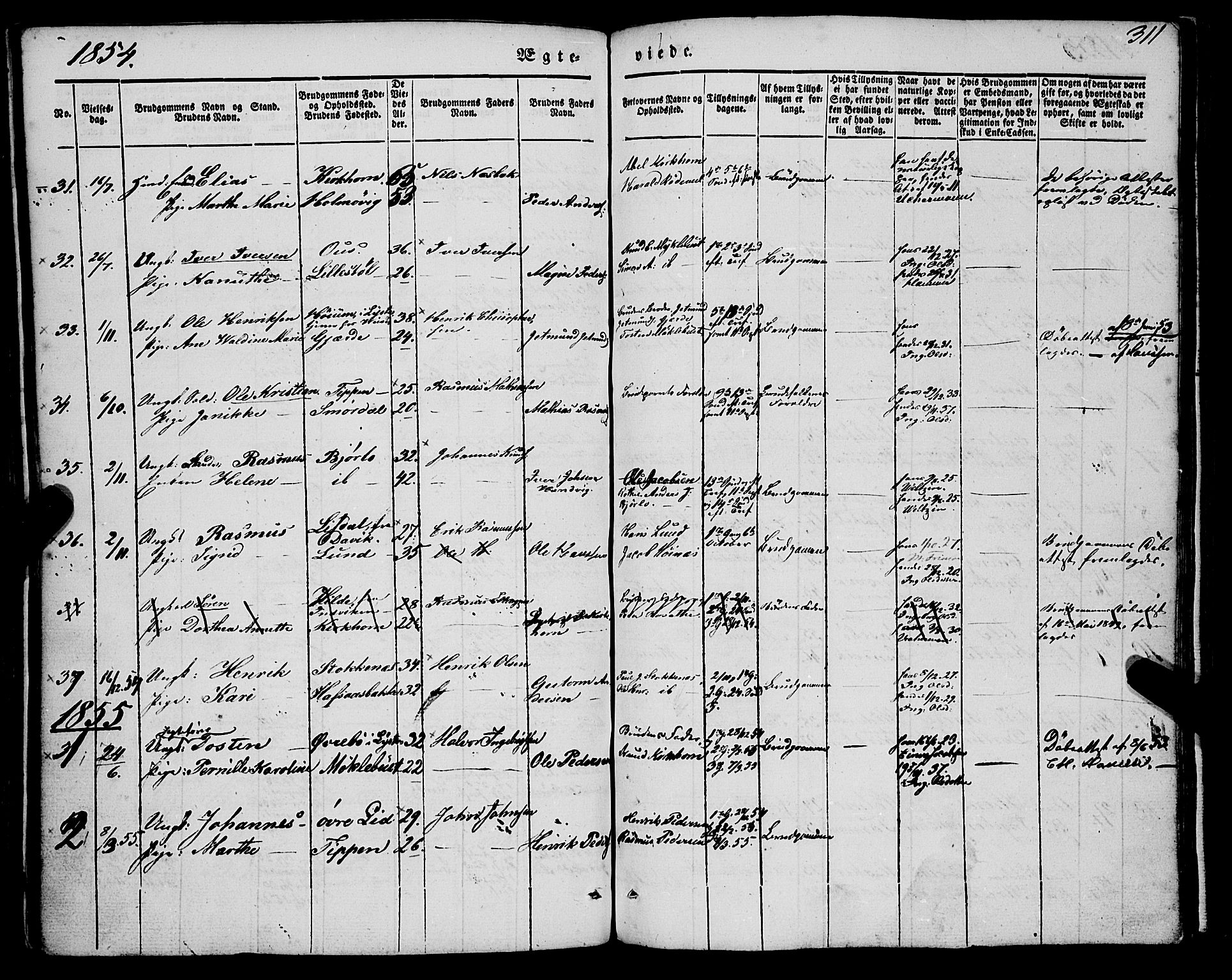 Eid sokneprestembete, AV/SAB-A-82301/H/Haa/Haaa/L0007: Parish register (official) no. A 7, 1844-1858, p. 311