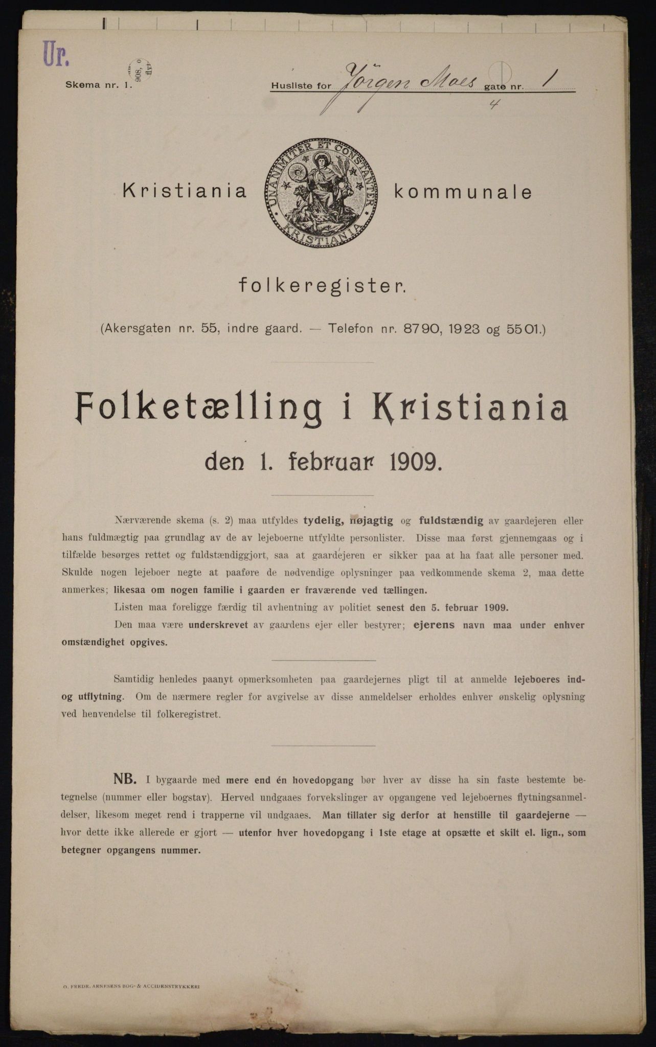 OBA, Municipal Census 1909 for Kristiania, 1909, p. 43551