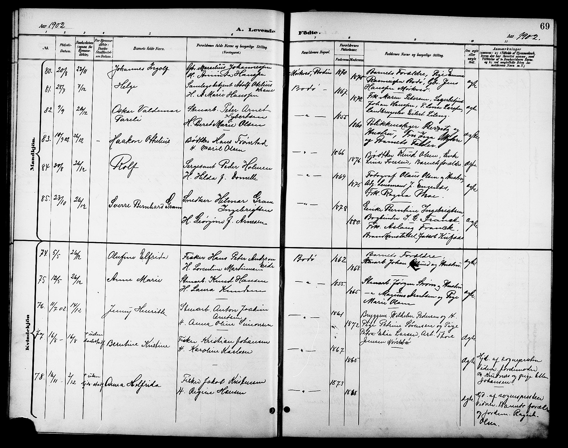 Ministerialprotokoller, klokkerbøker og fødselsregistre - Nordland, SAT/A-1459/801/L0033: Parish register (copy) no. 801C08, 1898-1910, p. 69