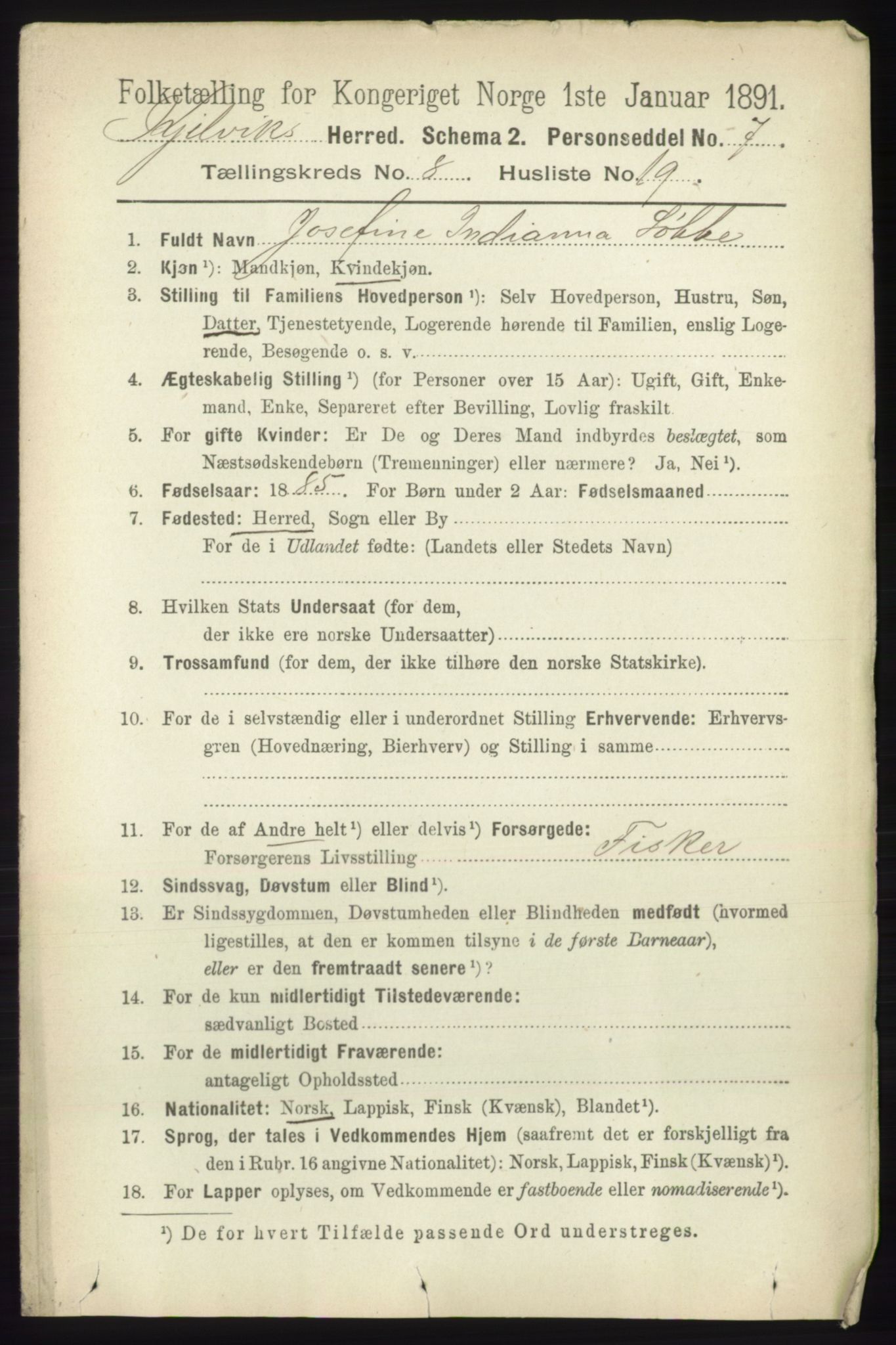 RA, 1891 census for 2019 Kjelvik, 1891, p. 1370