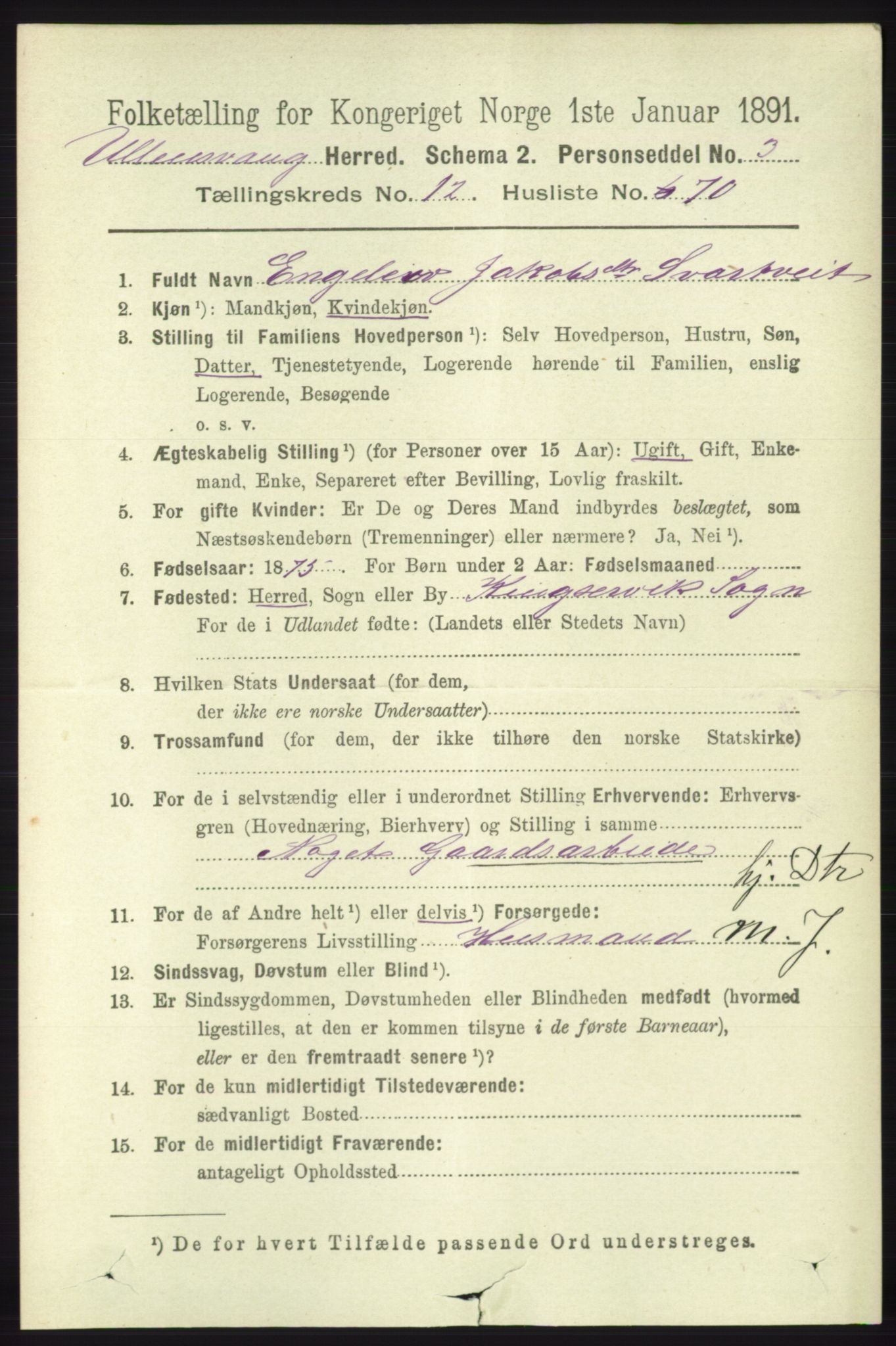 RA, 1891 census for 1230 Ullensvang, 1891, p. 5017