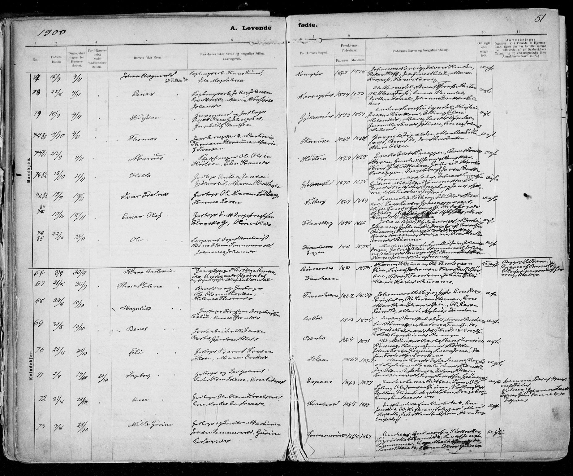 Ministerialprotokoller, klokkerbøker og fødselsregistre - Sør-Trøndelag, SAT/A-1456/668/L0811: Parish register (official) no. 668A11, 1894-1913, p. 51