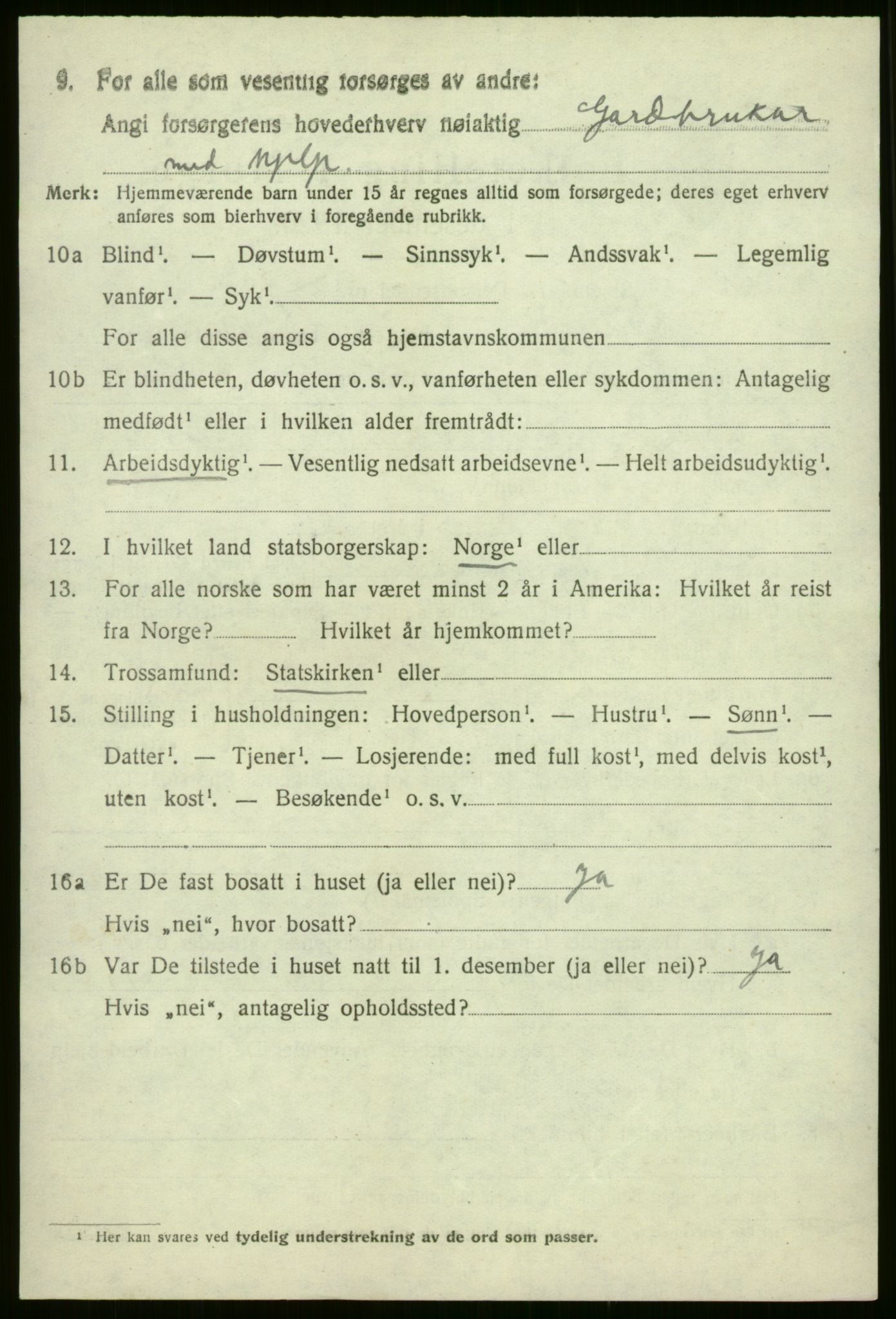 SAB, 1920 census for Evanger, 1920, p. 2476