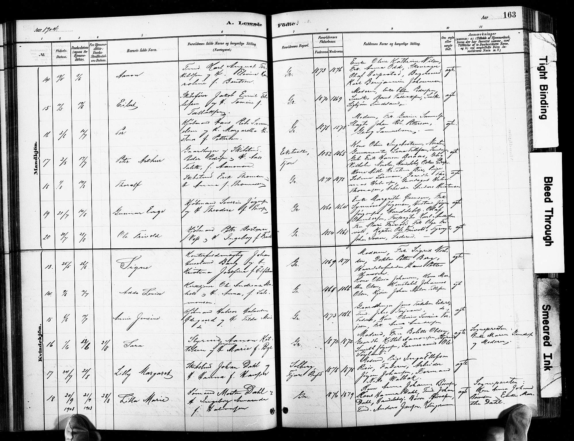 Grimstad sokneprestkontor, SAK/1111-0017/F/Fb/L0001: Parish register (copy) no. B 1, 1881-1922, p. 163