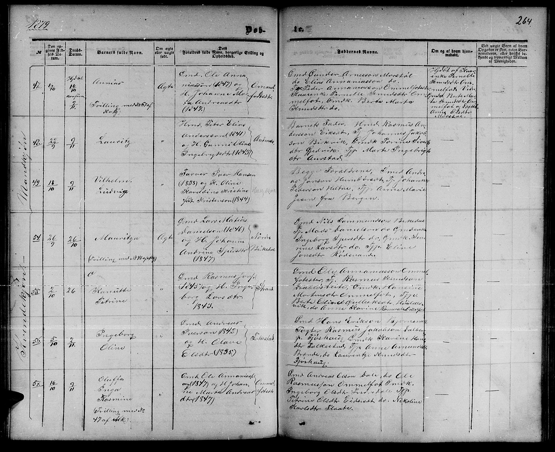 Ministerialprotokoller, klokkerbøker og fødselsregistre - Møre og Romsdal, AV/SAT-A-1454/511/L0157: Parish register (copy) no. 511C03, 1864-1884, p. 264