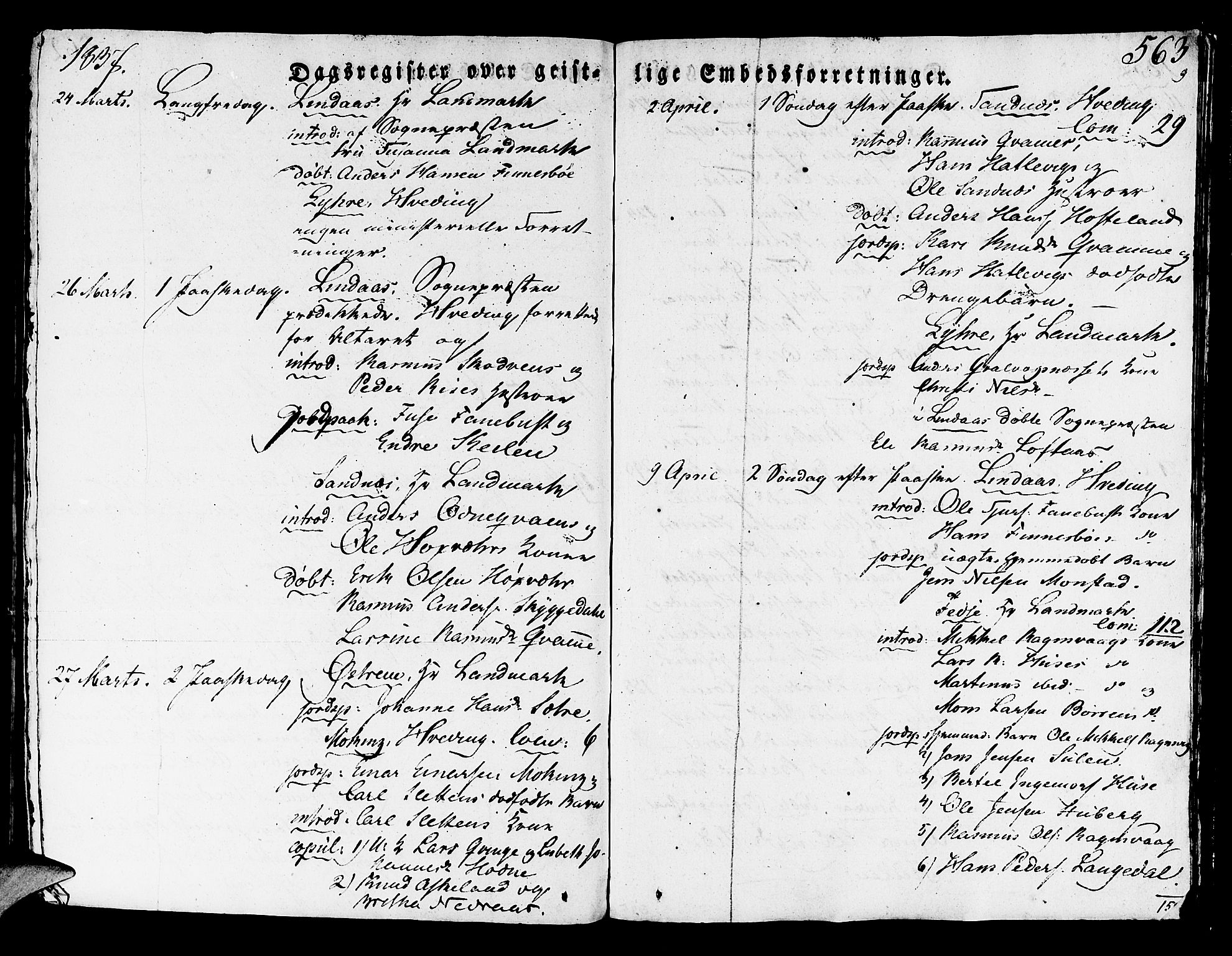 Lindås Sokneprestembete, SAB/A-76701/H/Haa: Parish register (official) no. A 8, 1823-1836, p. 563