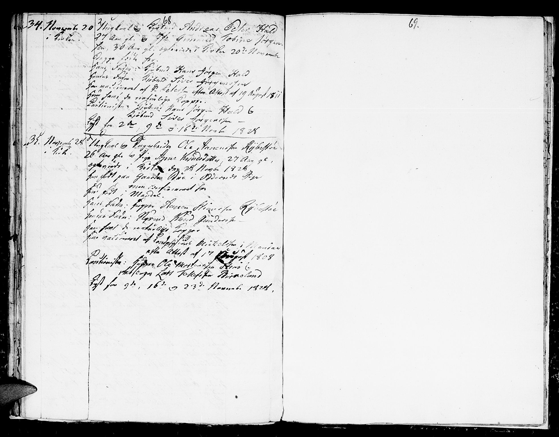 Kristiansand domprosti, AV/SAK-1112-0006/F/Fb/L0005: Parish register (copy) no. B 5, 1827-1828, p. 68-69