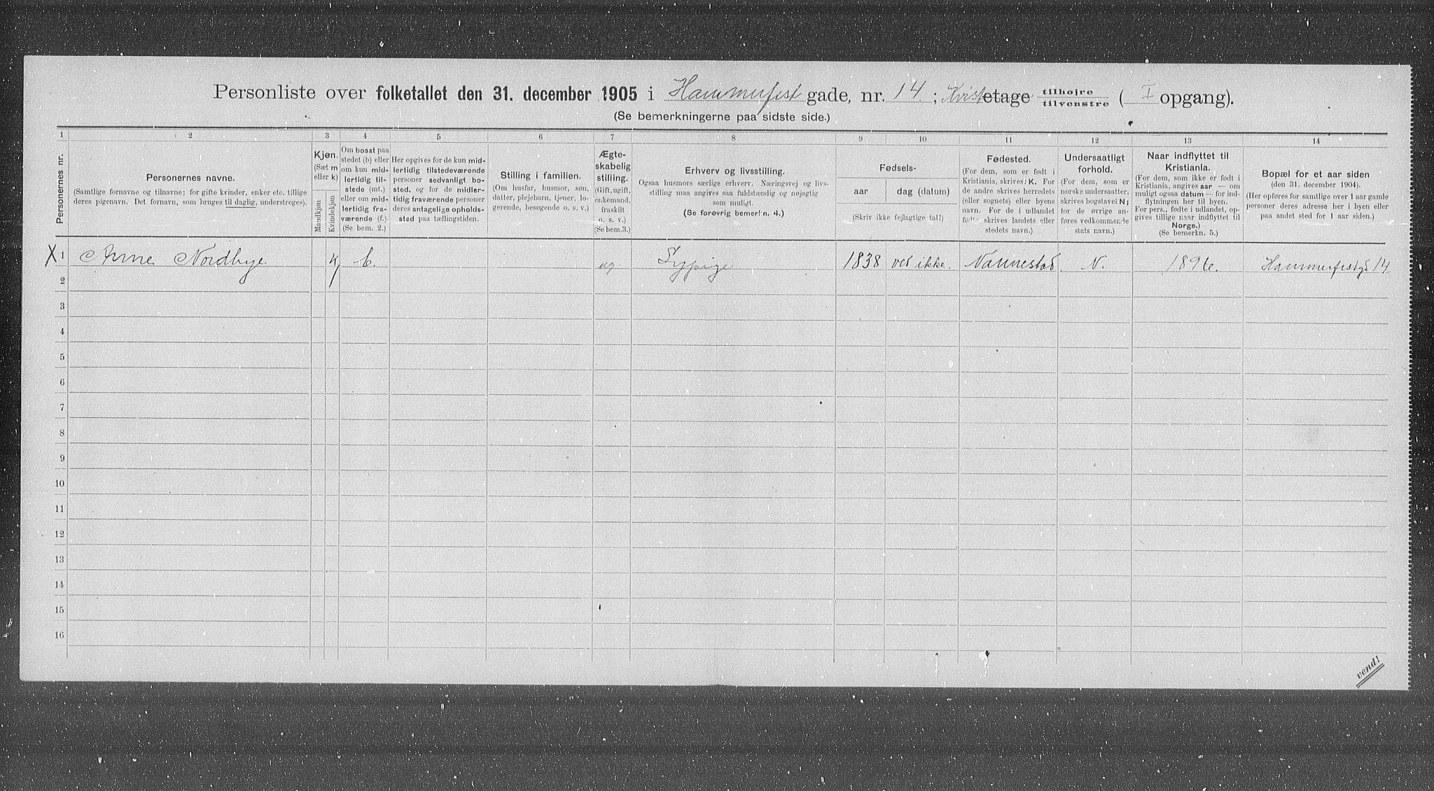 OBA, Municipal Census 1905 for Kristiania, 1905, p. 17744