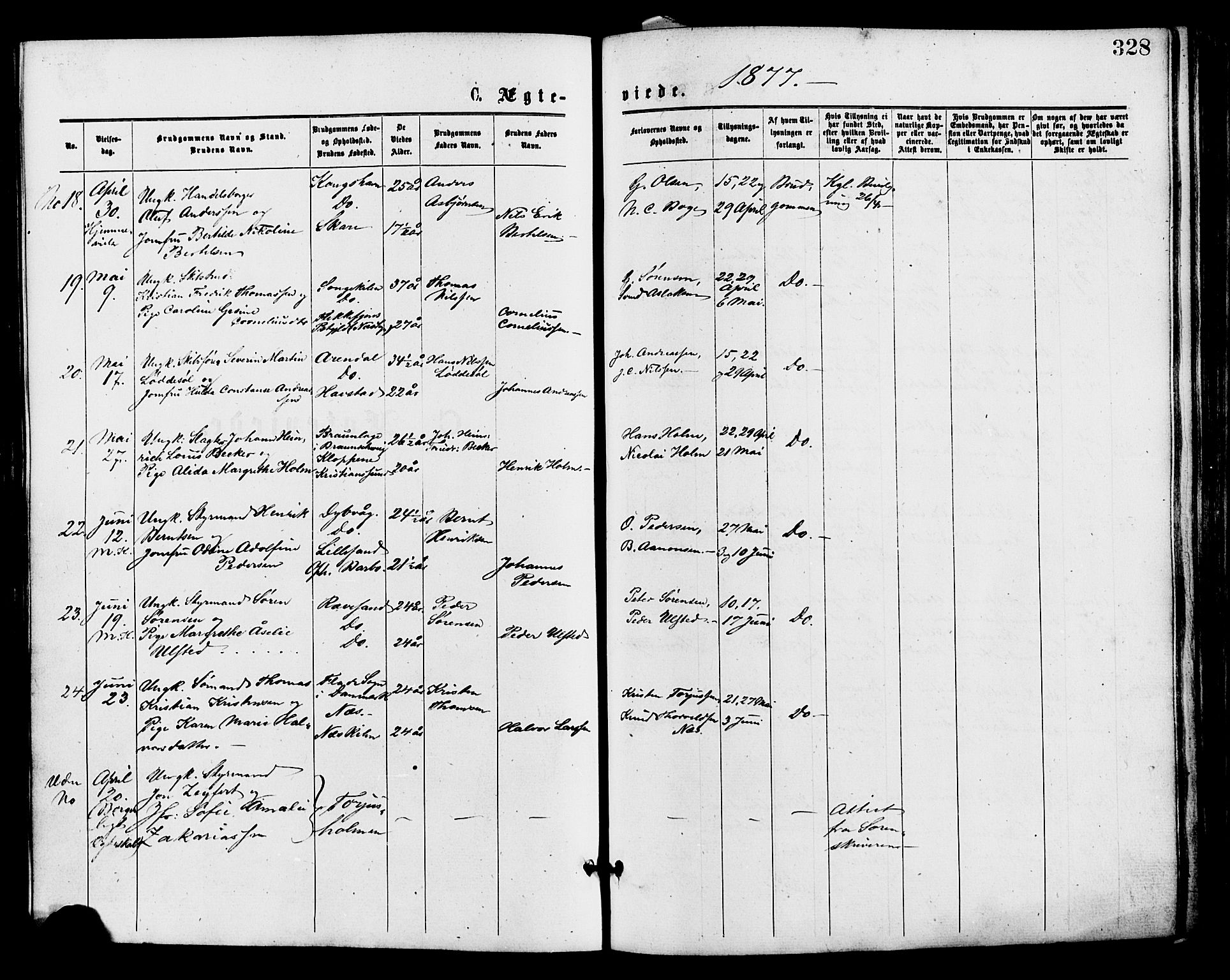 Barbu sokneprestkontor, AV/SAK-1111-0003/F/Fa/L0001: Parish register (official) no. A 1 /2, 1877-1877, p. 328