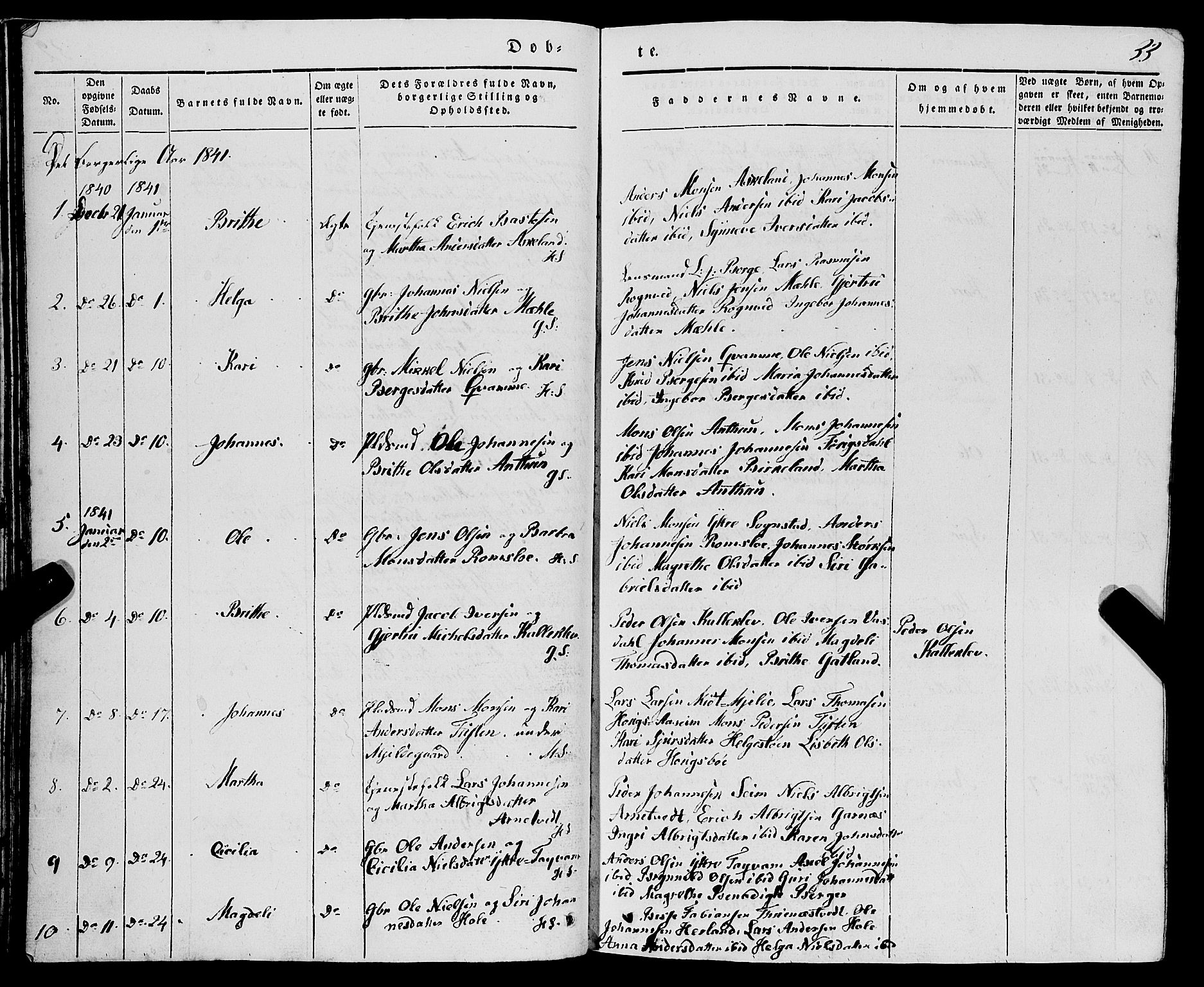 Haus sokneprestembete, SAB/A-75601/H/Haa: Parish register (official) no. A 15, 1838-1847, p. 33