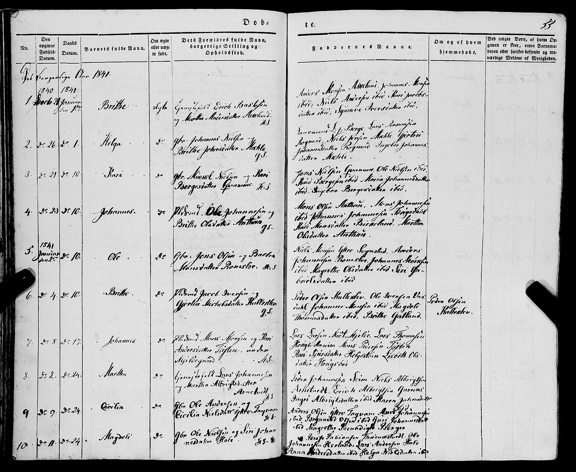 Haus sokneprestembete, AV/SAB-A-75601/H/Haa: Parish register (official) no. A 15, 1838-1847, p. 33