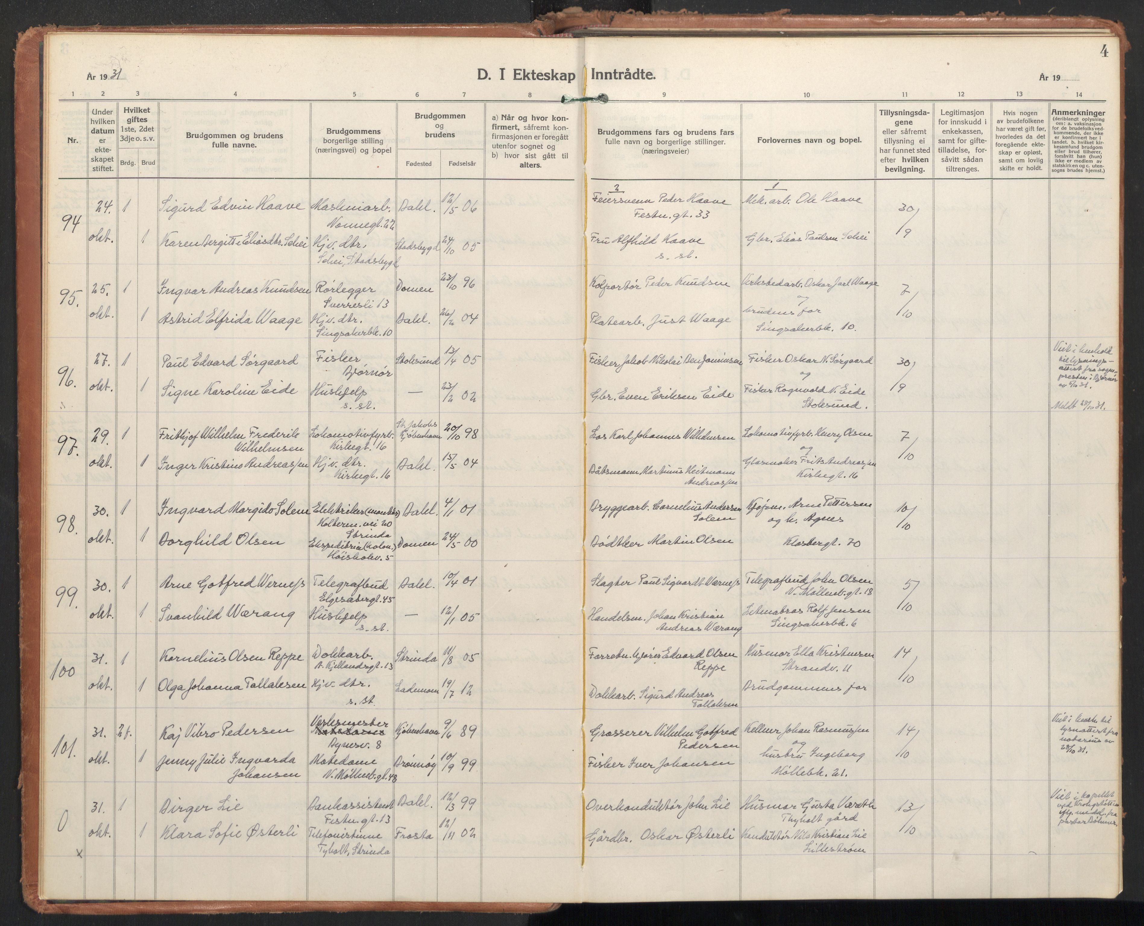 Ministerialprotokoller, klokkerbøker og fødselsregistre - Sør-Trøndelag, AV/SAT-A-1456/604/L0209: Parish register (official) no. 604A29, 1931-1945, p. 4