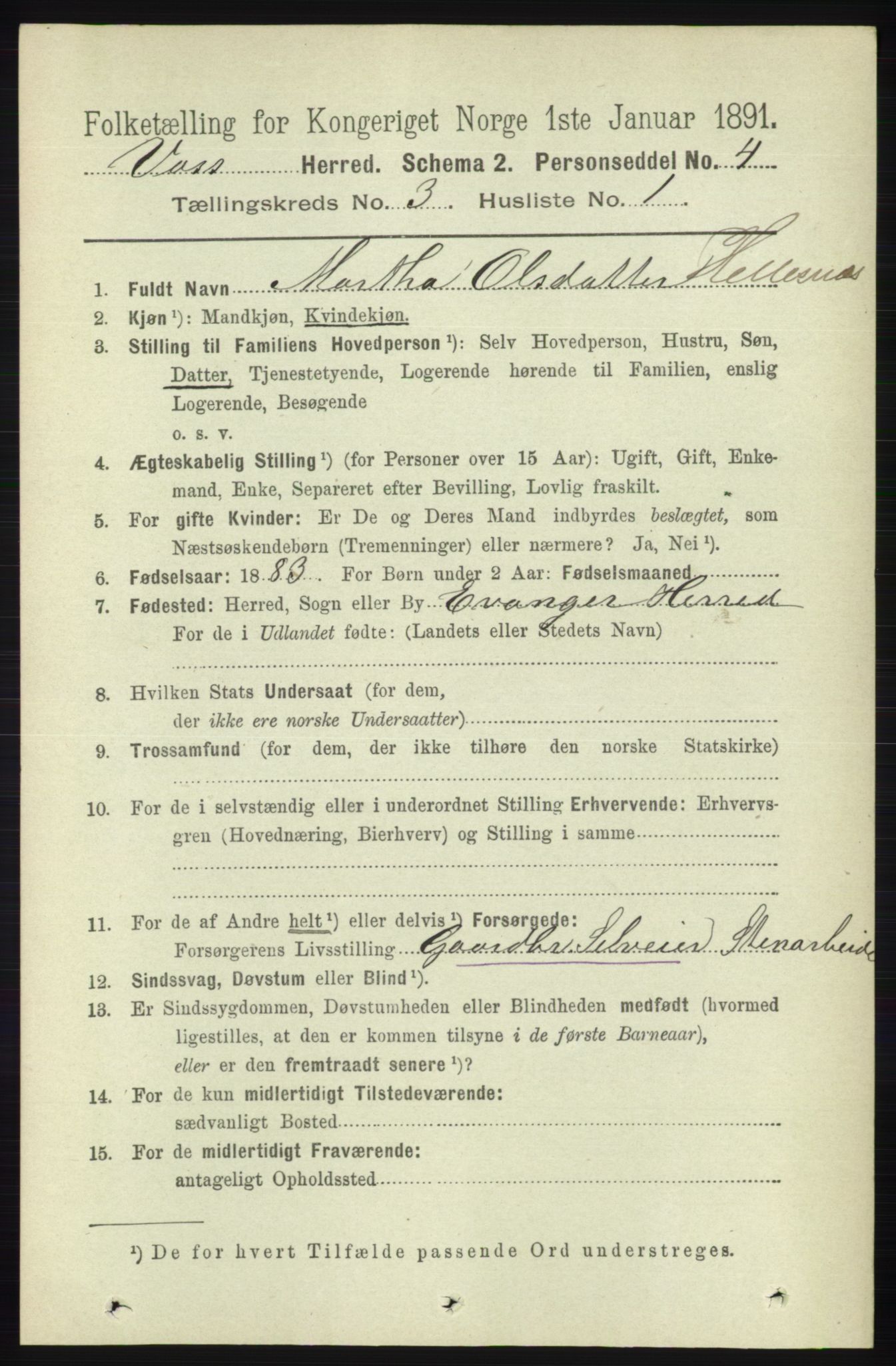 RA, 1891 census for 1235 Voss, 1891, p. 1177