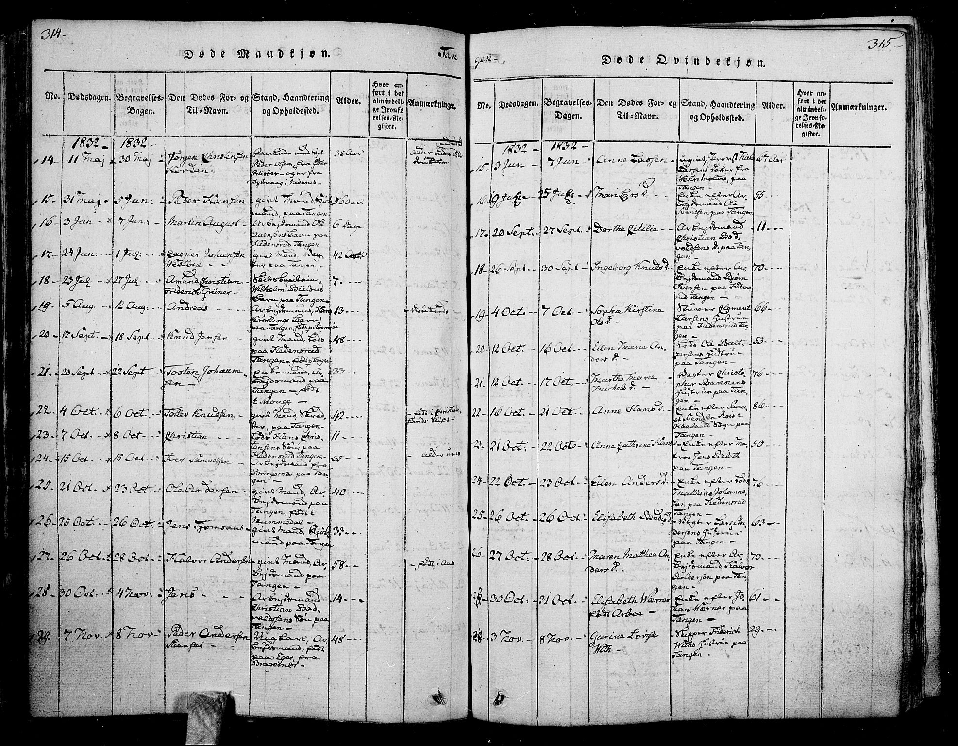 Skoger kirkebøker, SAKO/A-59/F/Fa/L0002: Parish register (official) no. I 2 /2, 1814-1842, p. 314-315