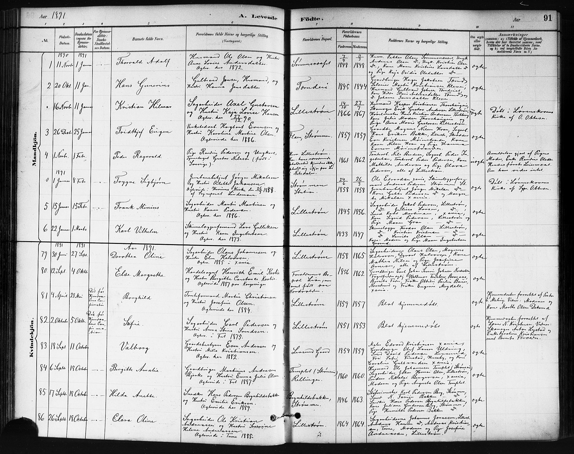 Skedsmo prestekontor Kirkebøker, SAO/A-10033a/G/Ga/L0004: Parish register (copy) no. I 4, 1883-1895, p. 91