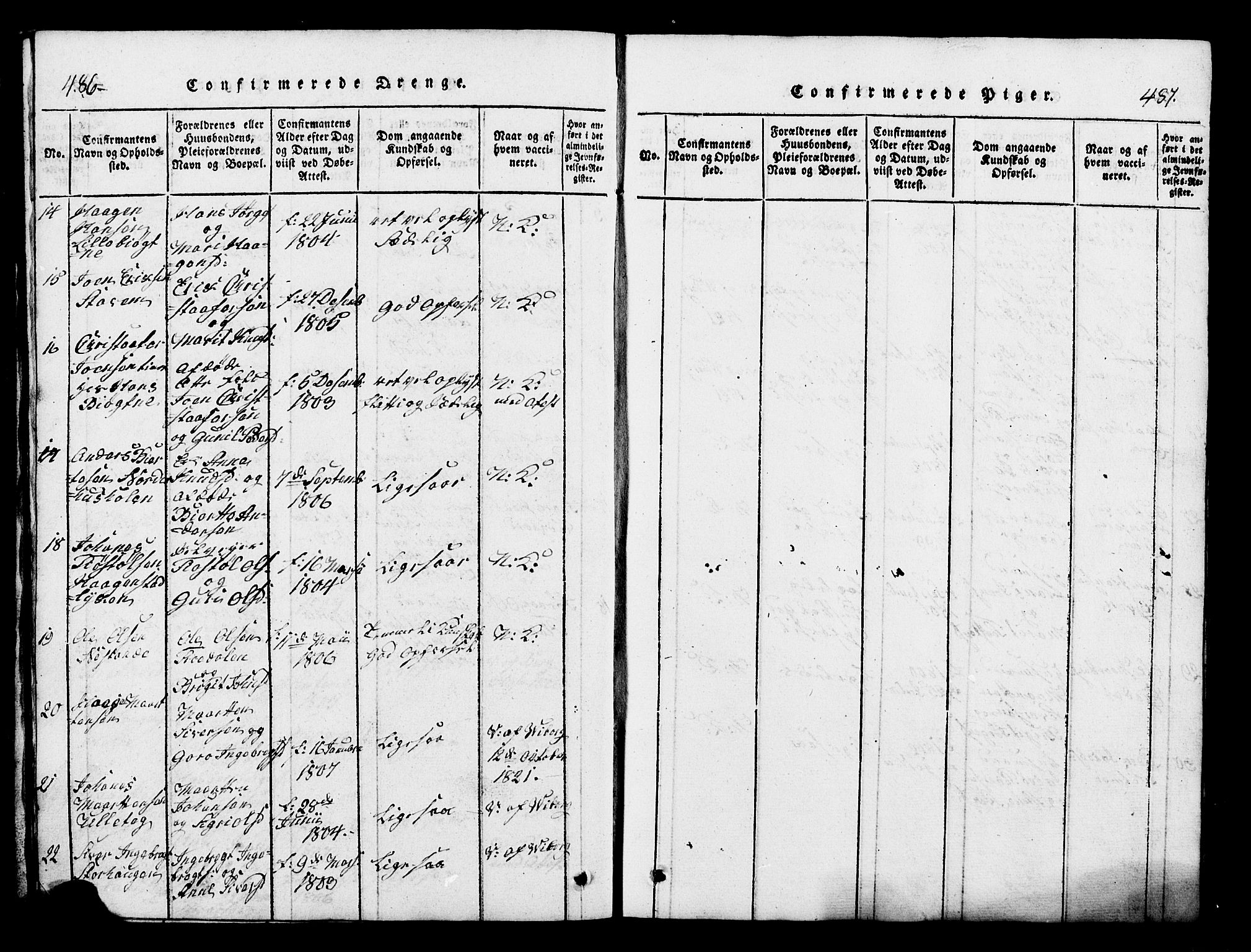 Lesja prestekontor, AV/SAH-PREST-068/H/Ha/Hab/L0001: Parish register (copy) no. 1, 1820-1831, p. 486-487