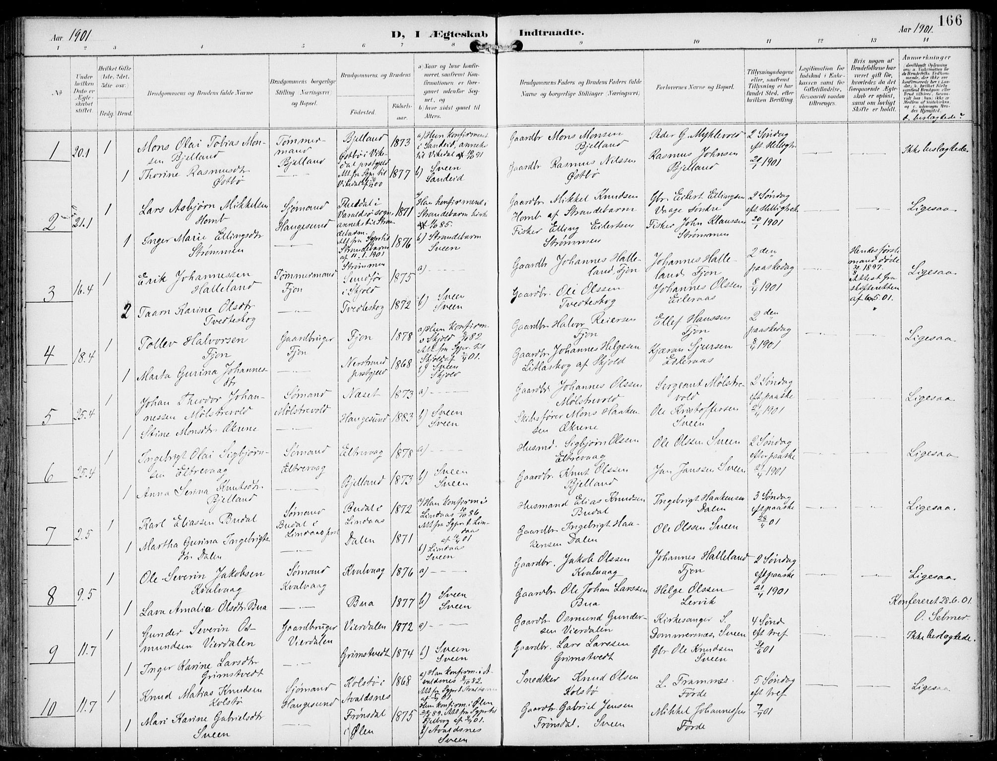 Sveio Sokneprestembete, AV/SAB-A-78501/H/Haa: Parish register (official) no. B  3, 1894-1906, p. 166