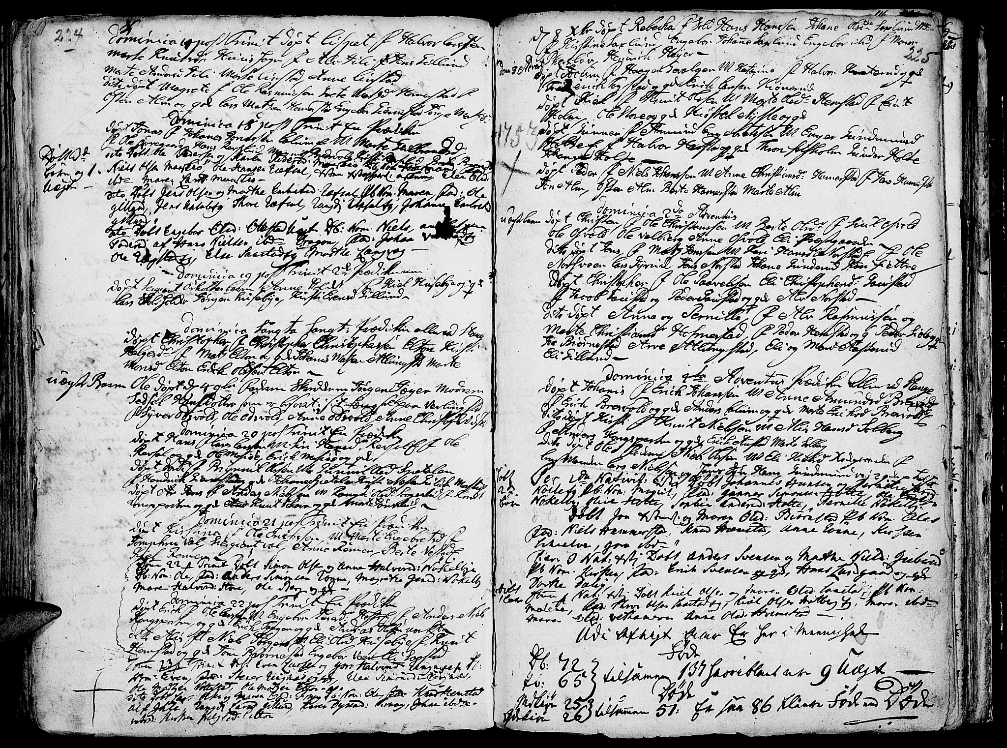 Stange prestekontor, AV/SAH-PREST-002/K/L0004: Parish register (official) no. 4, 1735-1754, p. 224-225