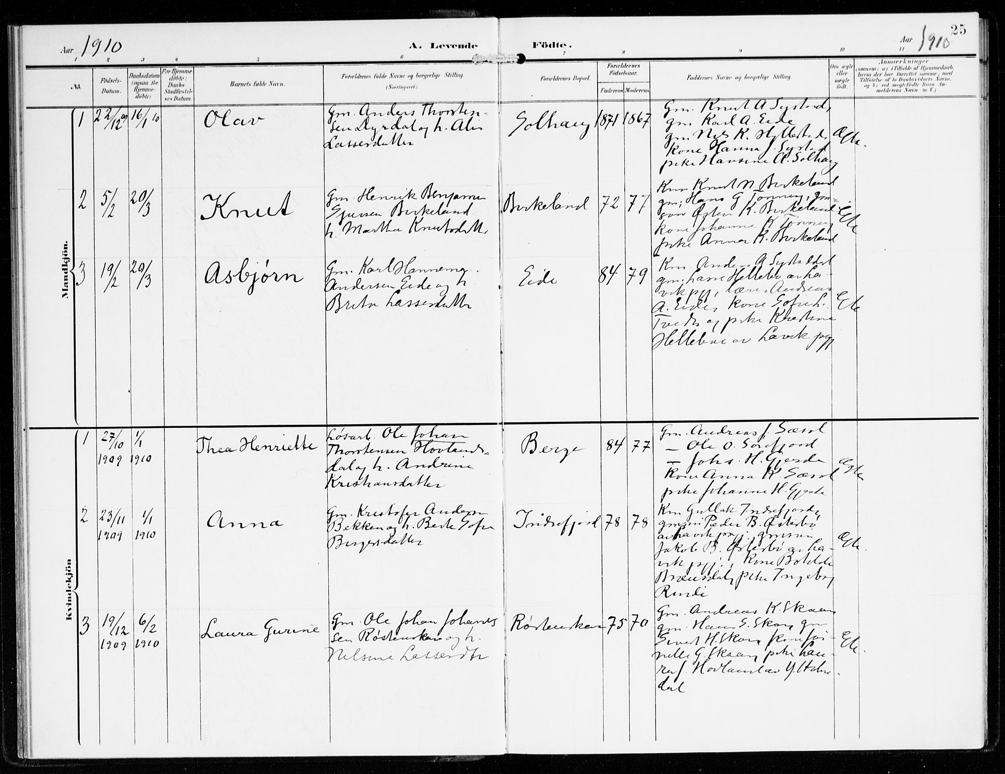 Hyllestad sokneprestembete, AV/SAB-A-80401: Parish register (official) no. B 2, 1903-1917, p. 25