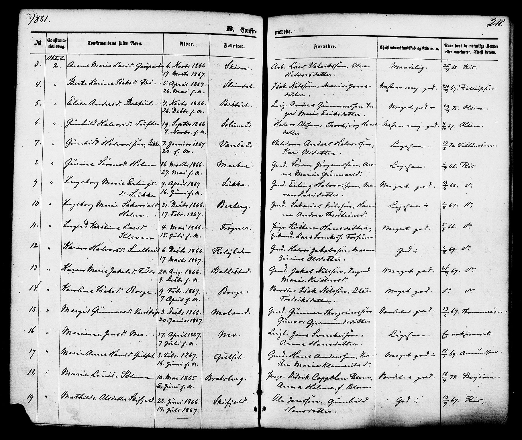 Gjerpen kirkebøker, SAKO/A-265/F/Fa/L0009: Parish register (official) no. I 9, 1872-1885, p. 218