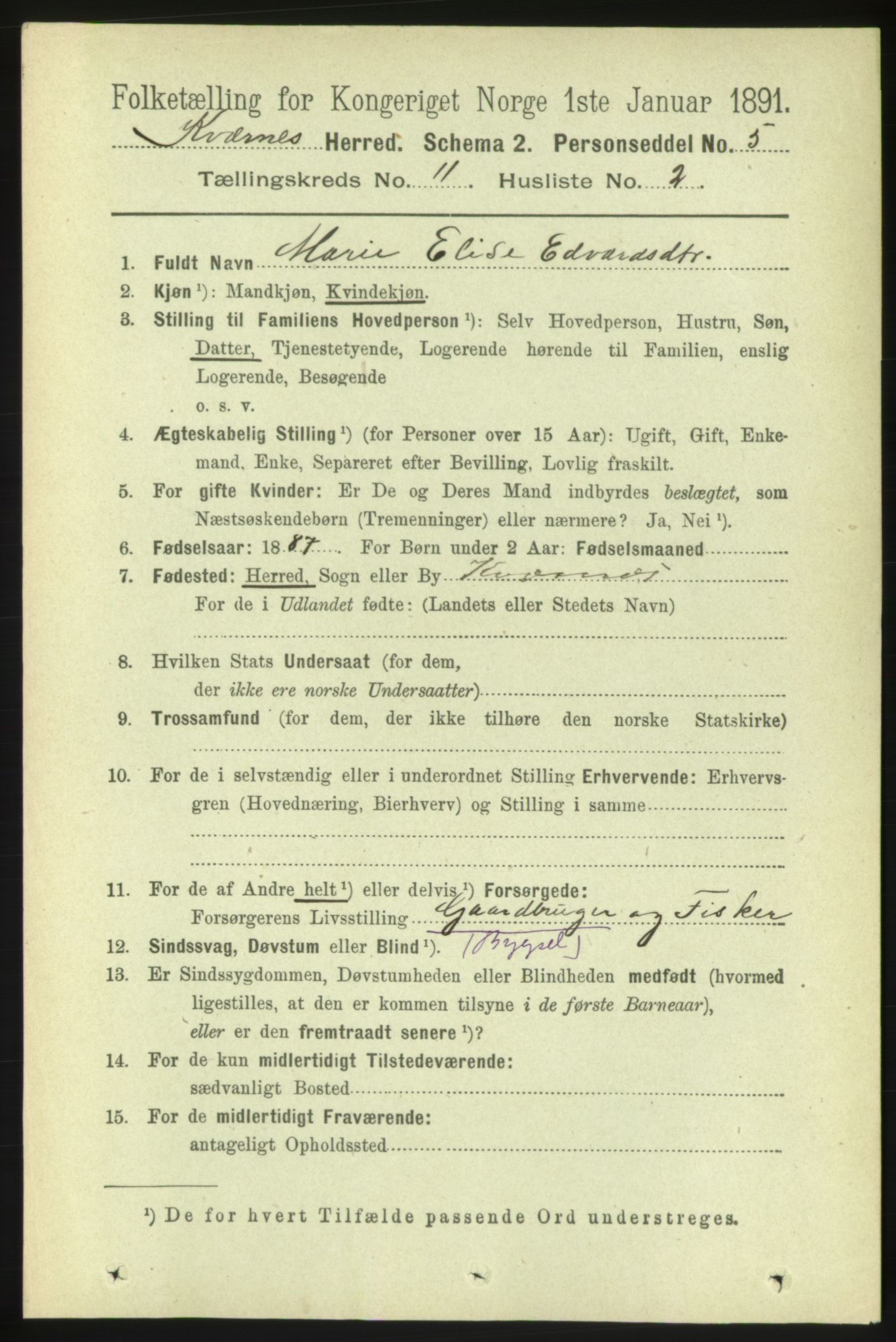 RA, 1891 census for 1553 Kvernes, 1891, p. 4820