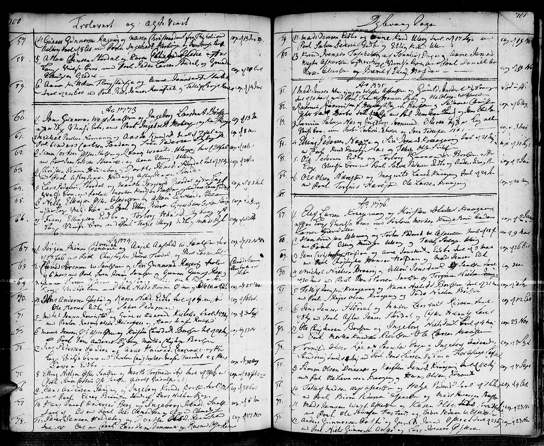 Dypvåg sokneprestkontor, SAK/1111-0007/F/Fa/Faa/L0001: Parish register (official) no. A 1 /1, 1765-1798, p. 700-701