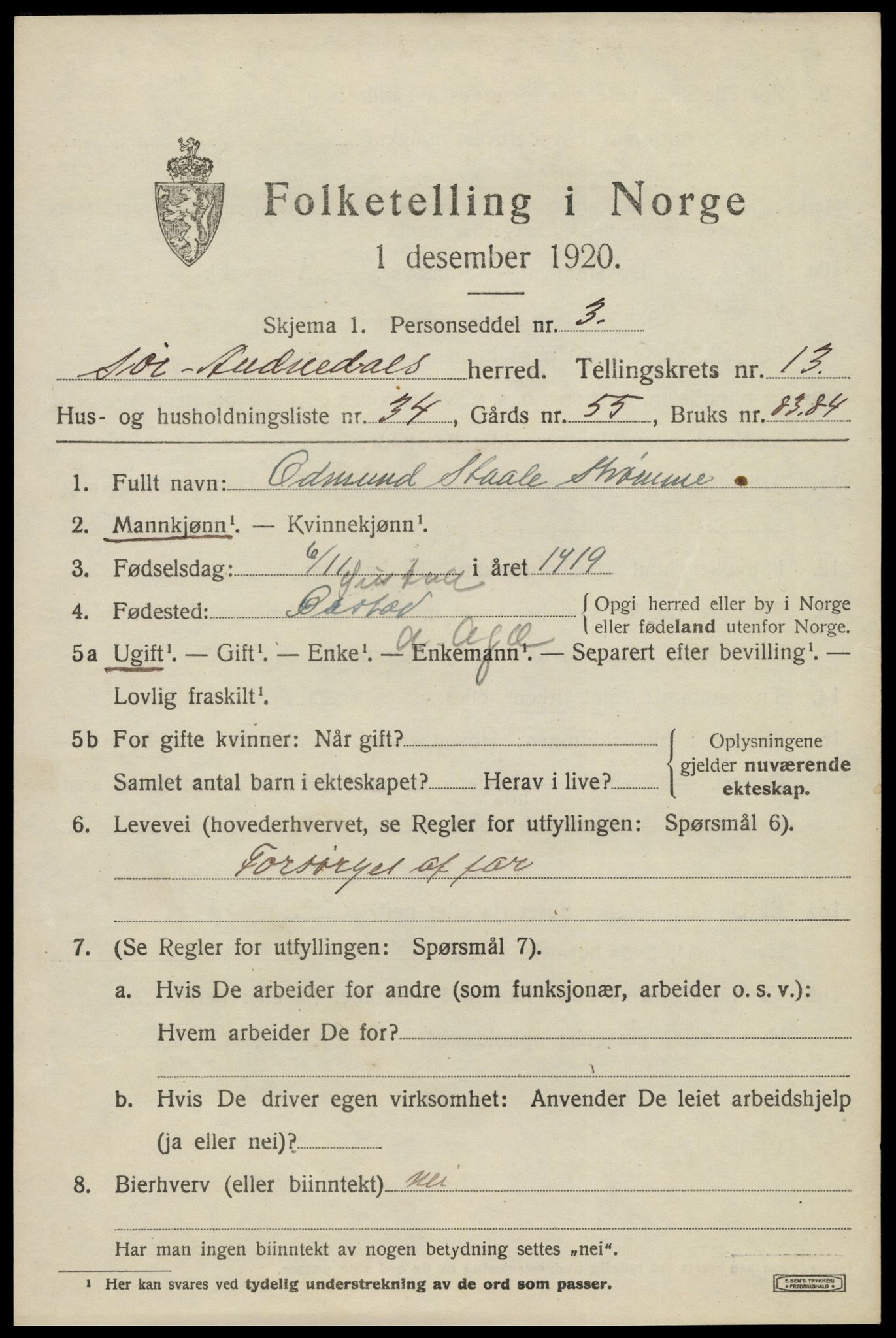 SAK, 1920 census for Sør-Audnedal, 1920, p. 5151