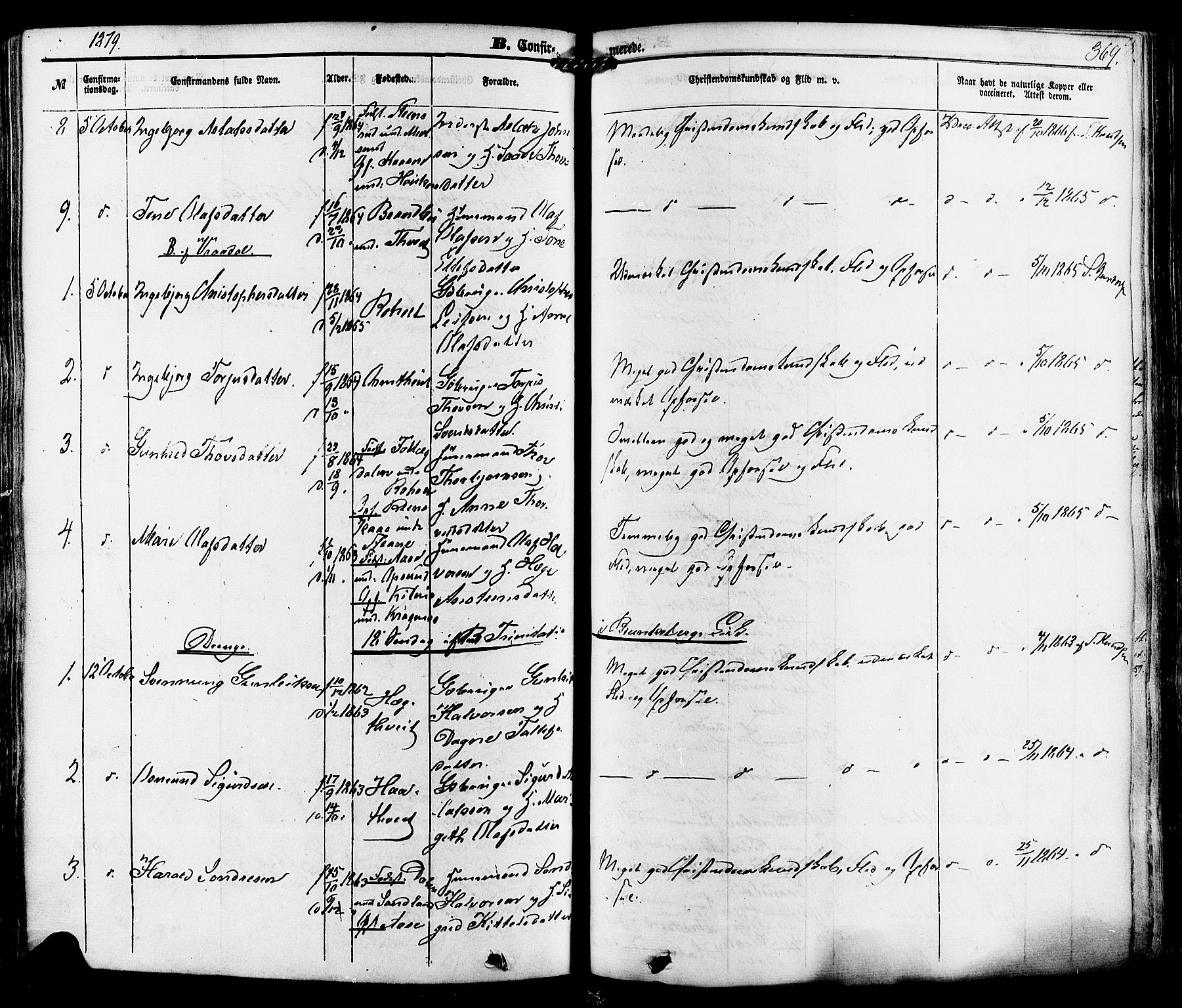 Kviteseid kirkebøker, AV/SAKO-A-276/F/Fa/L0007: Parish register (official) no. I 7, 1859-1881, p. 369