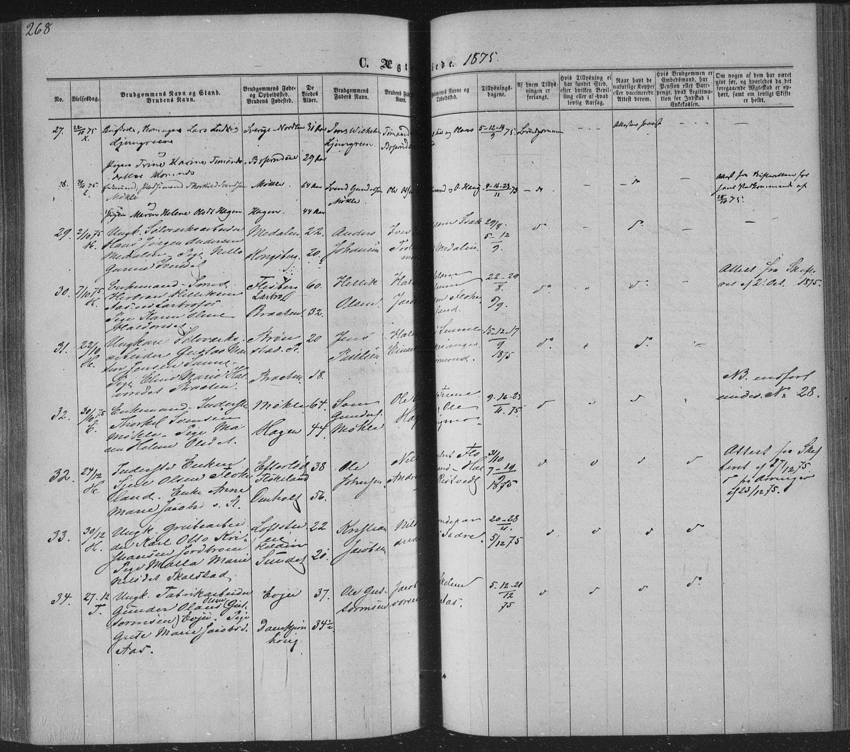 Sandsvær kirkebøker, AV/SAKO-A-244/F/Fa/L0007: Parish register (official) no. I 7, 1869-1877, p. 268
