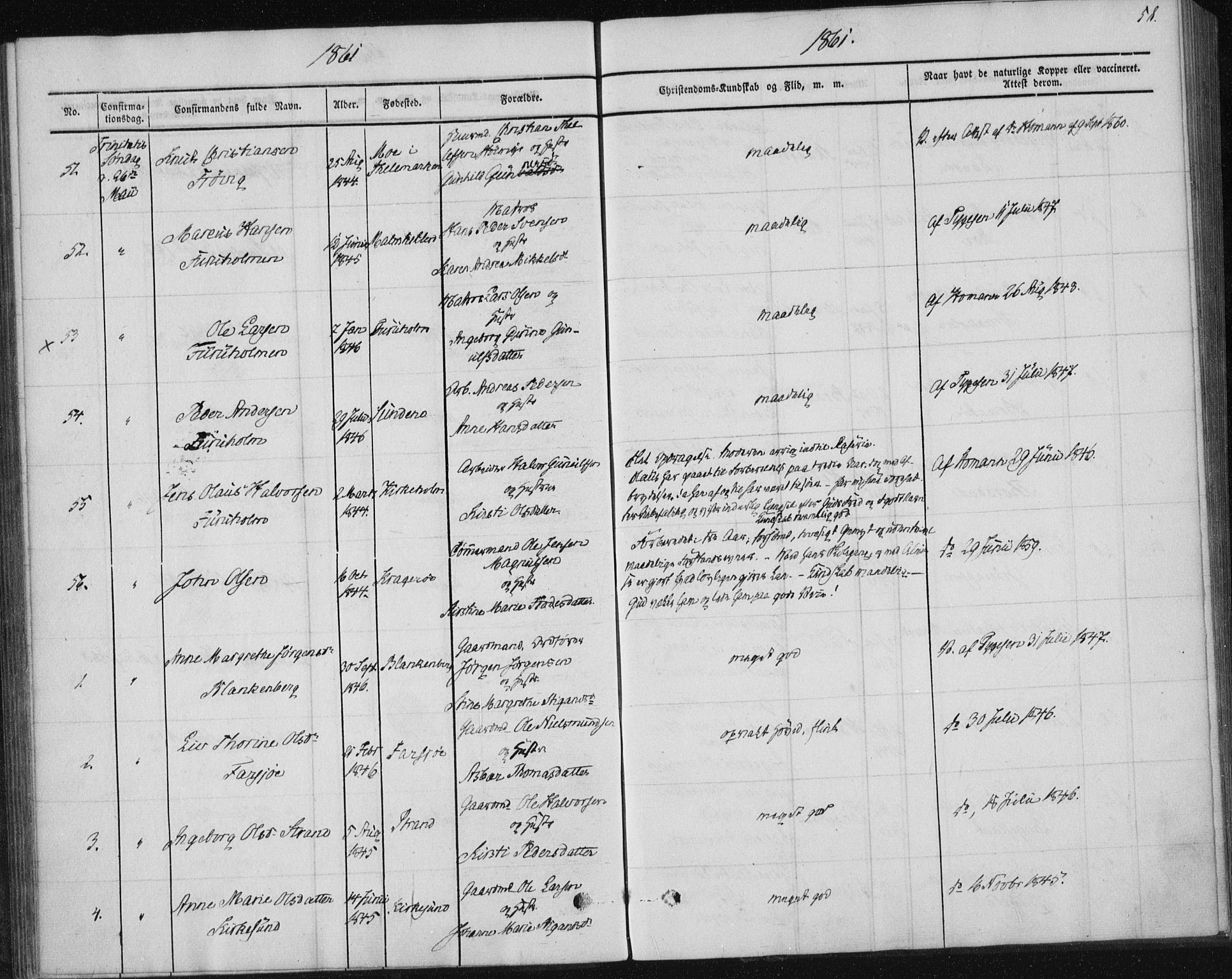 Sannidal kirkebøker, AV/SAKO-A-296/F/Fa/L0009: Parish register (official) no. 9, 1855-1873, p. 58