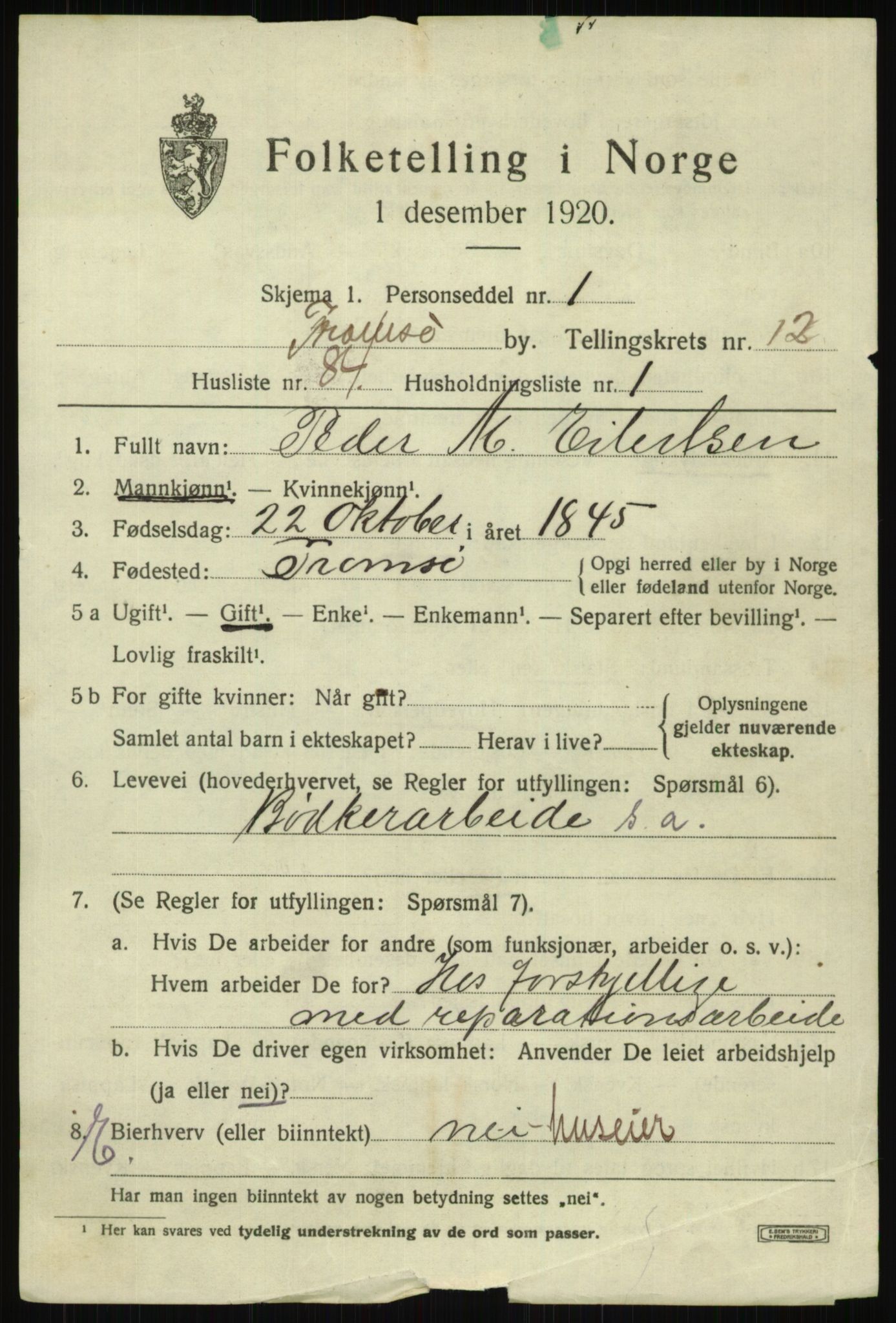 SATØ, 1920 census for Tromsø, 1920, p. 24814