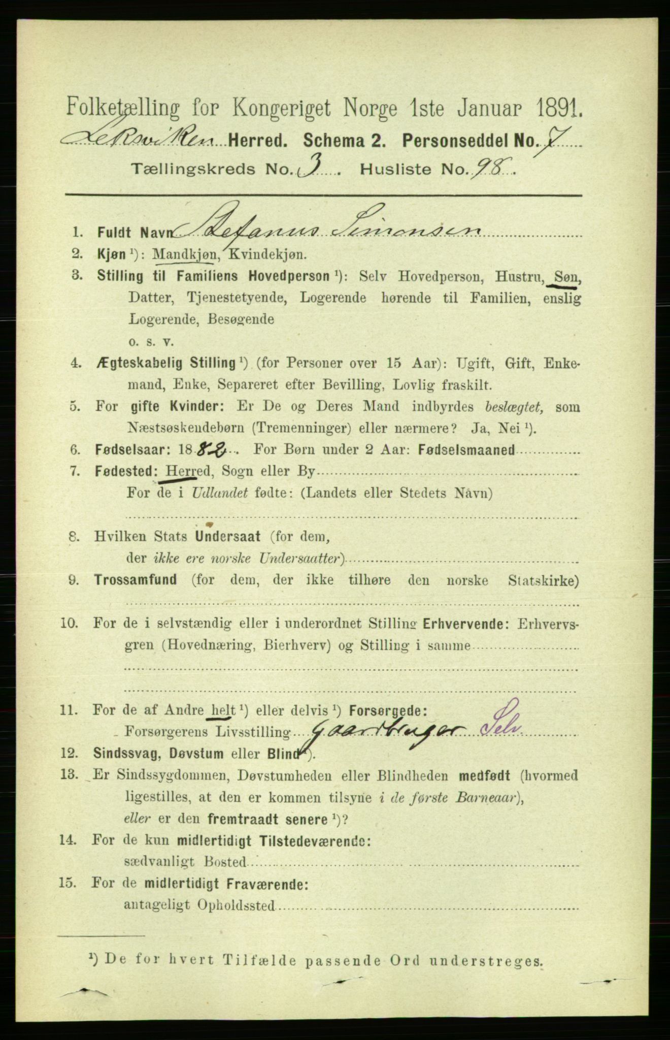 RA, 1891 census for 1718 Leksvik, 1891, p. 1785