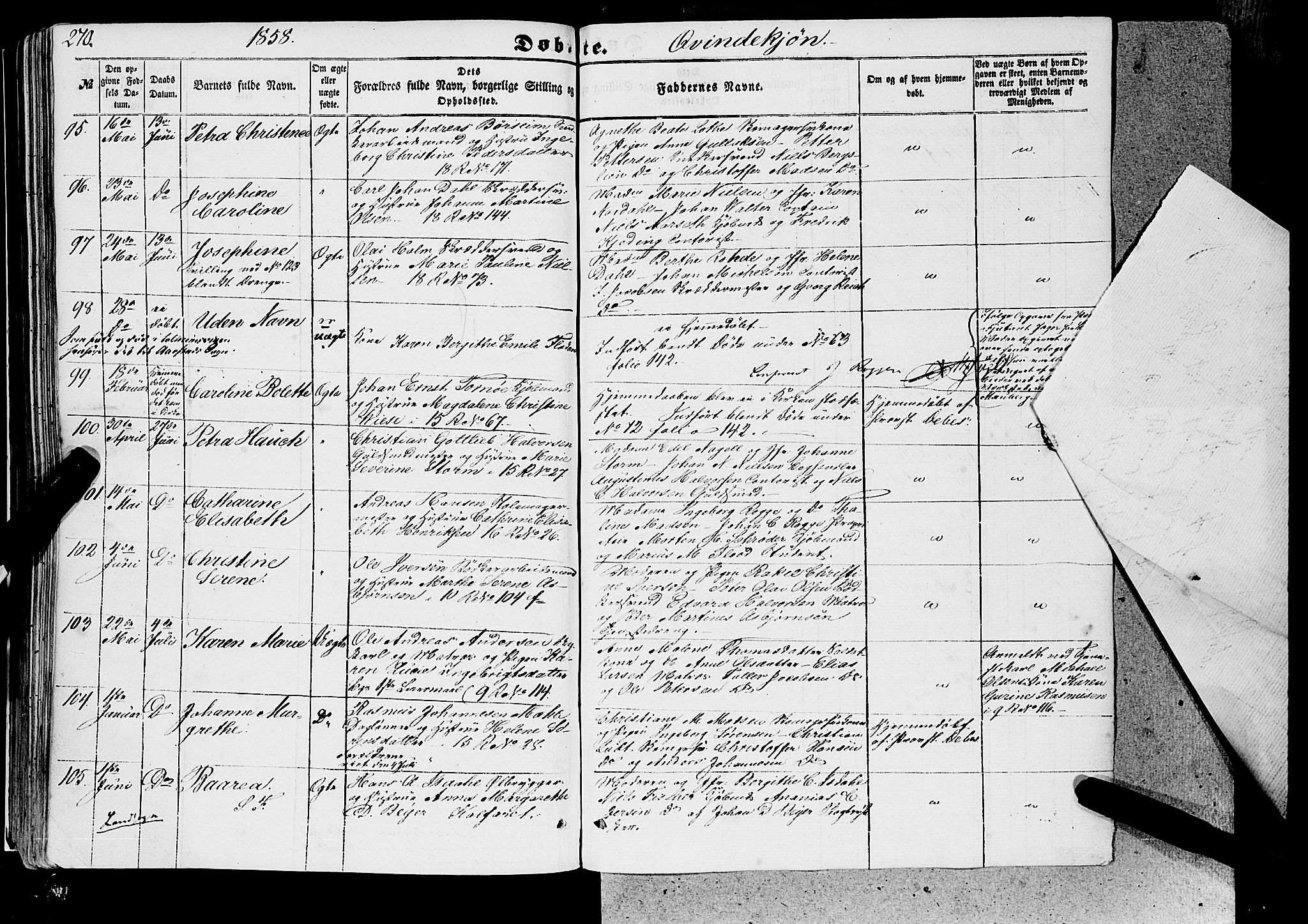Domkirken sokneprestembete, SAB/A-74801/H/Haa/L0020: Parish register (official) no. B 3, 1851-1859, p. 270