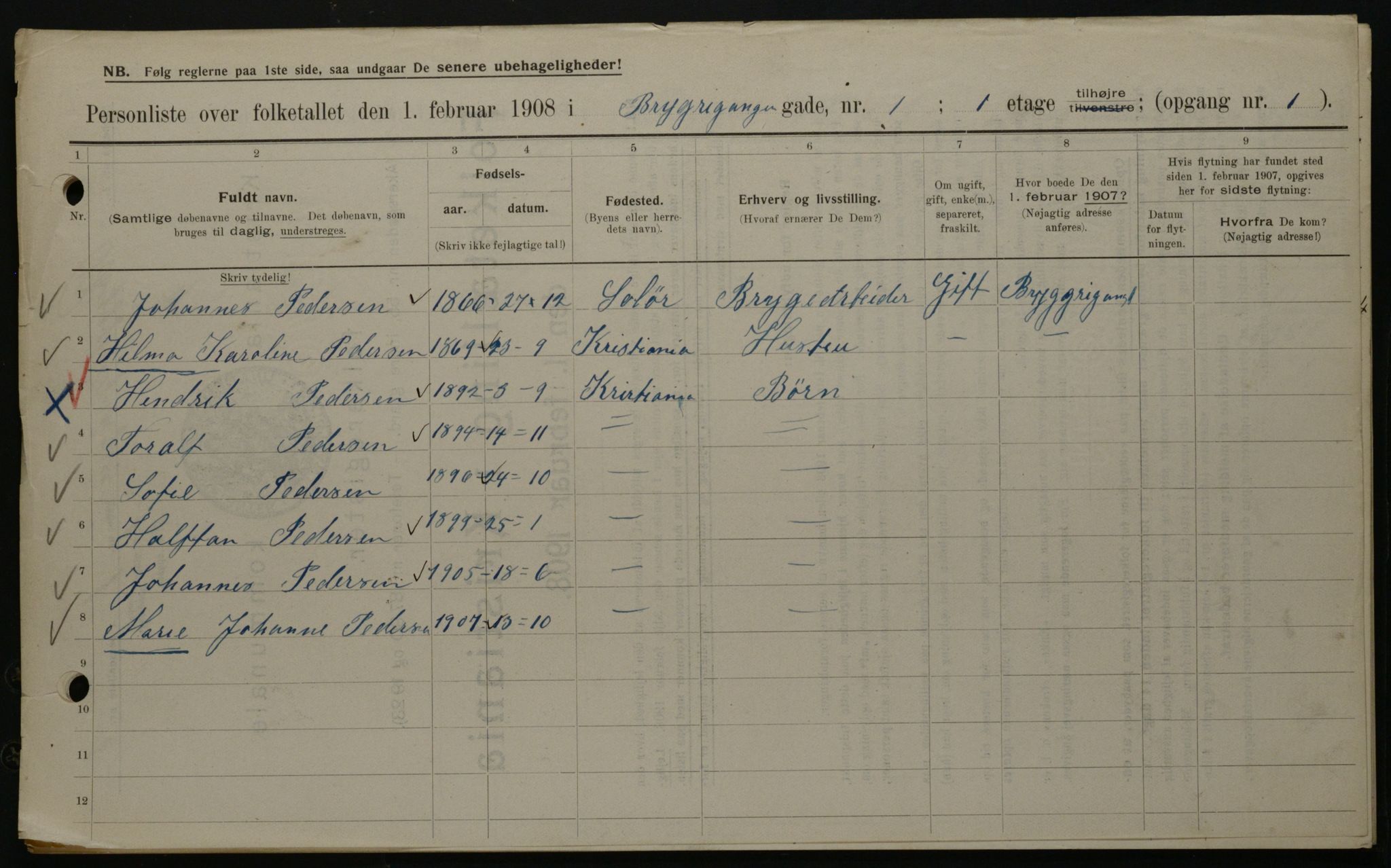 OBA, Municipal Census 1908 for Kristiania, 1908, p. 9517