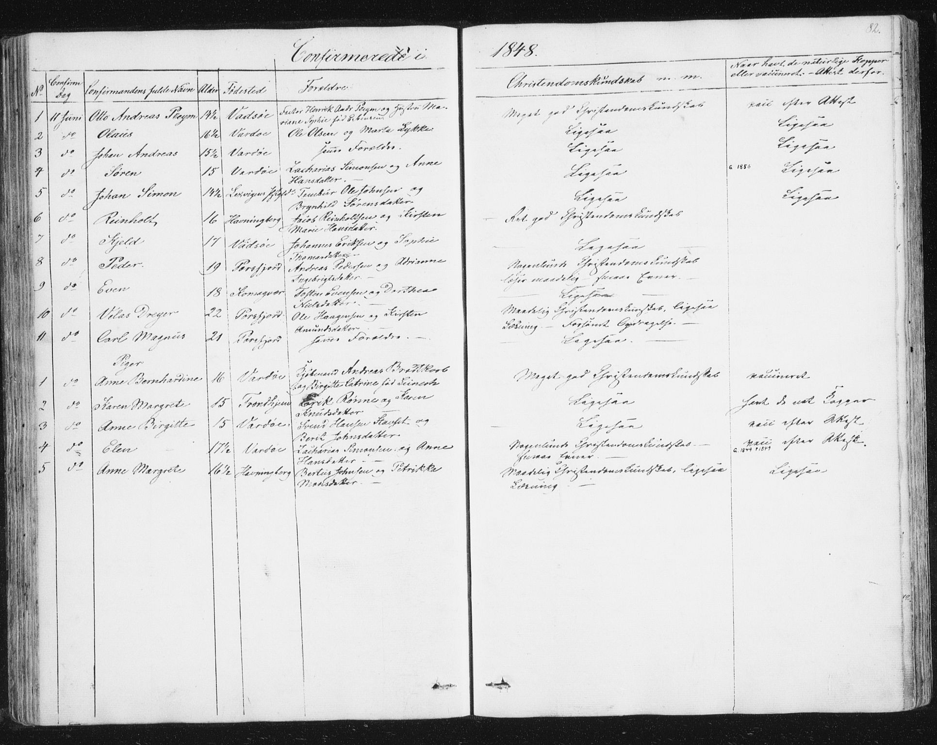 Vardø sokneprestkontor, SATØ/S-1332/H/Ha/L0003kirke: Parish register (official) no. 3, 1843-1861, p. 82