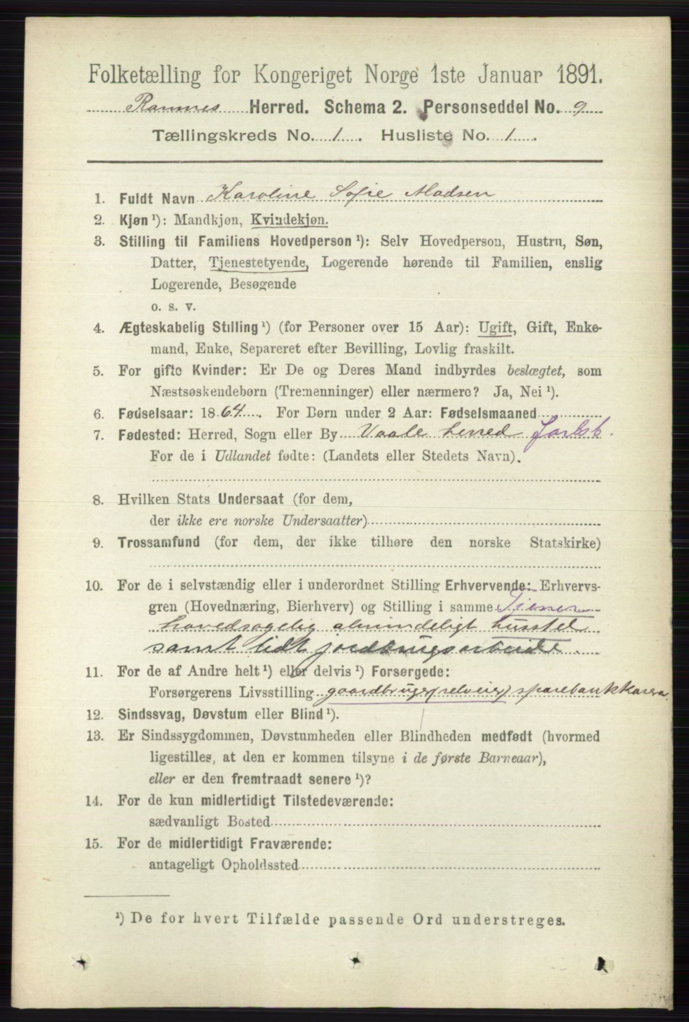 RA, 1891 census for 0718 Ramnes, 1891, p. 101