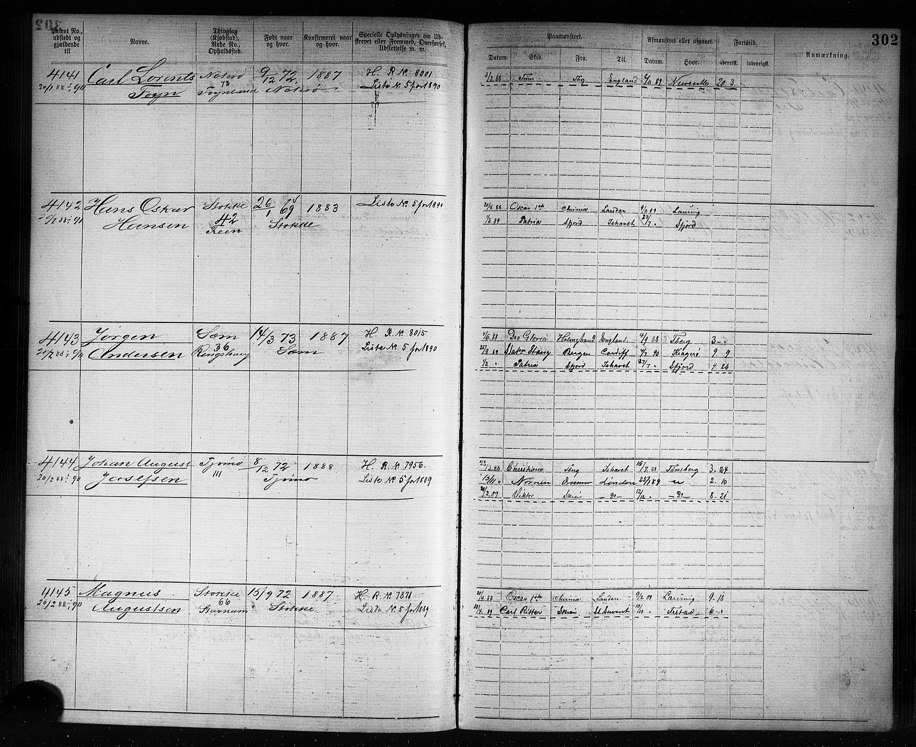 Tønsberg innrulleringskontor, AV/SAKO-A-786/F/Fb/L0007: Annotasjonsrulle Patent nr. 2636-5150, 1881-1892, p. 303