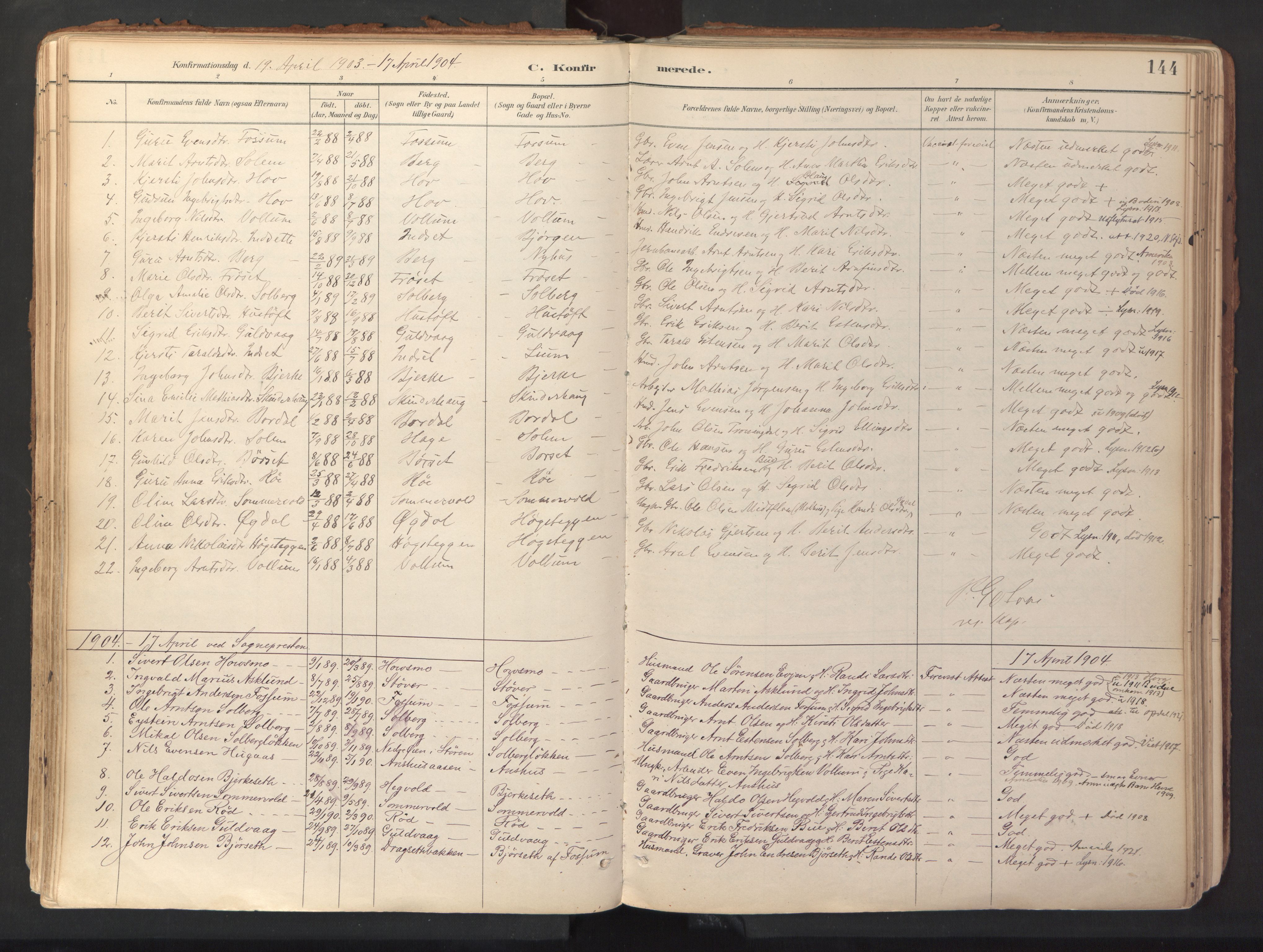 Ministerialprotokoller, klokkerbøker og fødselsregistre - Sør-Trøndelag, SAT/A-1456/689/L1041: Parish register (official) no. 689A06, 1891-1923, p. 144