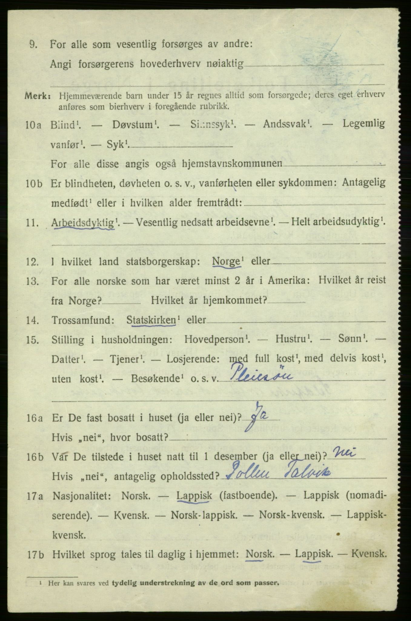 SATØ, 1920 census for Talvik, 1920, p. 3627