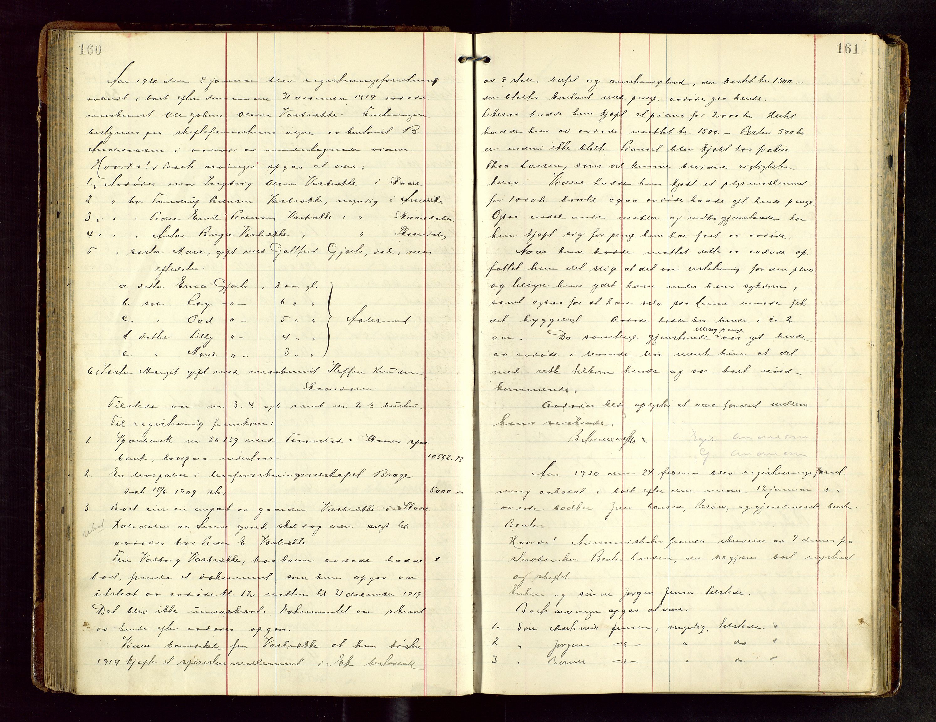 Haugesund tingrett, AV/SAST-A-101415/01/IV/IVB/L0004: Skifteregistreringsprotokoll, med register, 1914-1923, p. 160-161