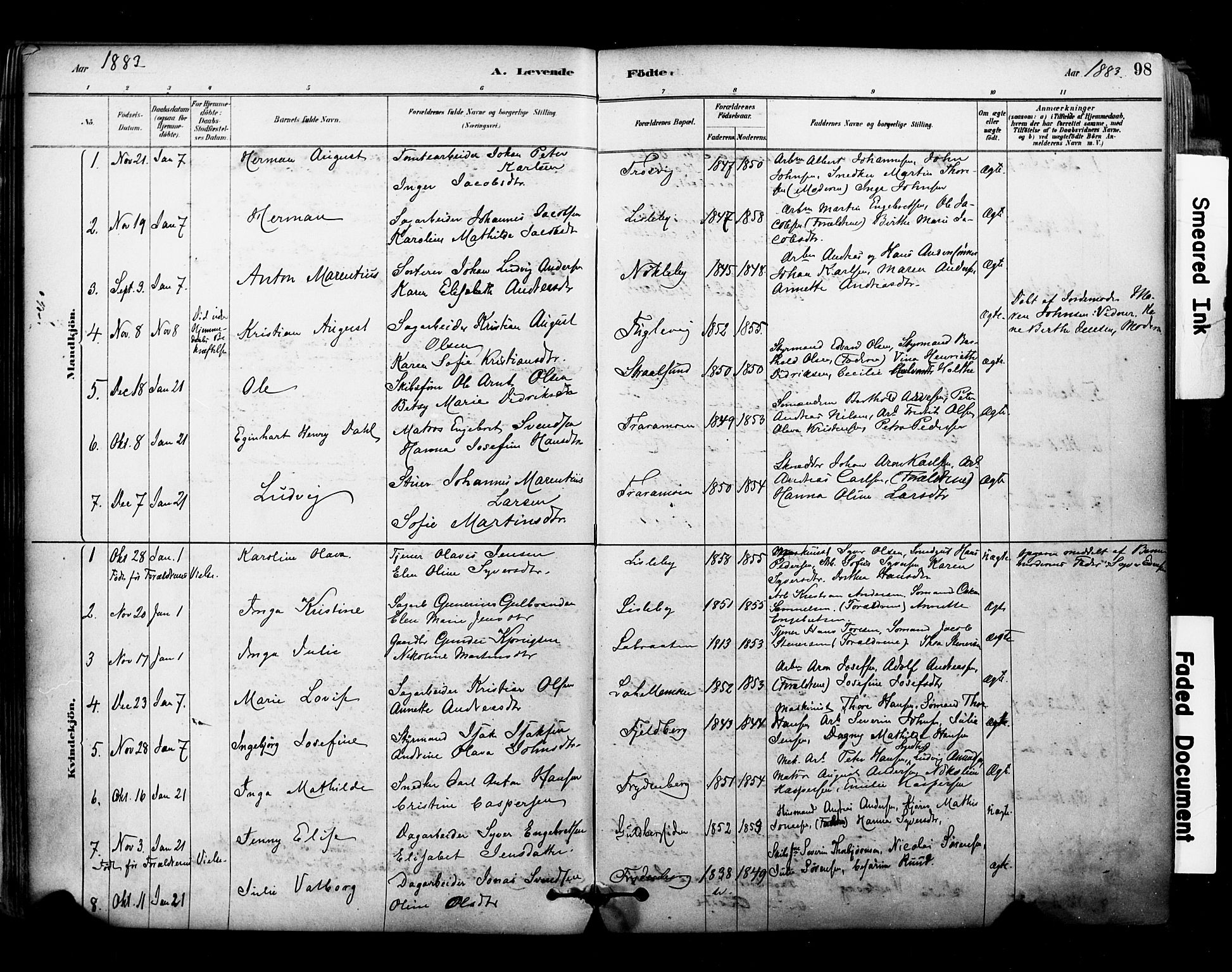 Glemmen prestekontor Kirkebøker, SAO/A-10908/F/Fa/L0011: Parish register (official) no. 11, 1878-1917, p. 98